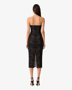 Abito bustier midi in pizzo di velluto