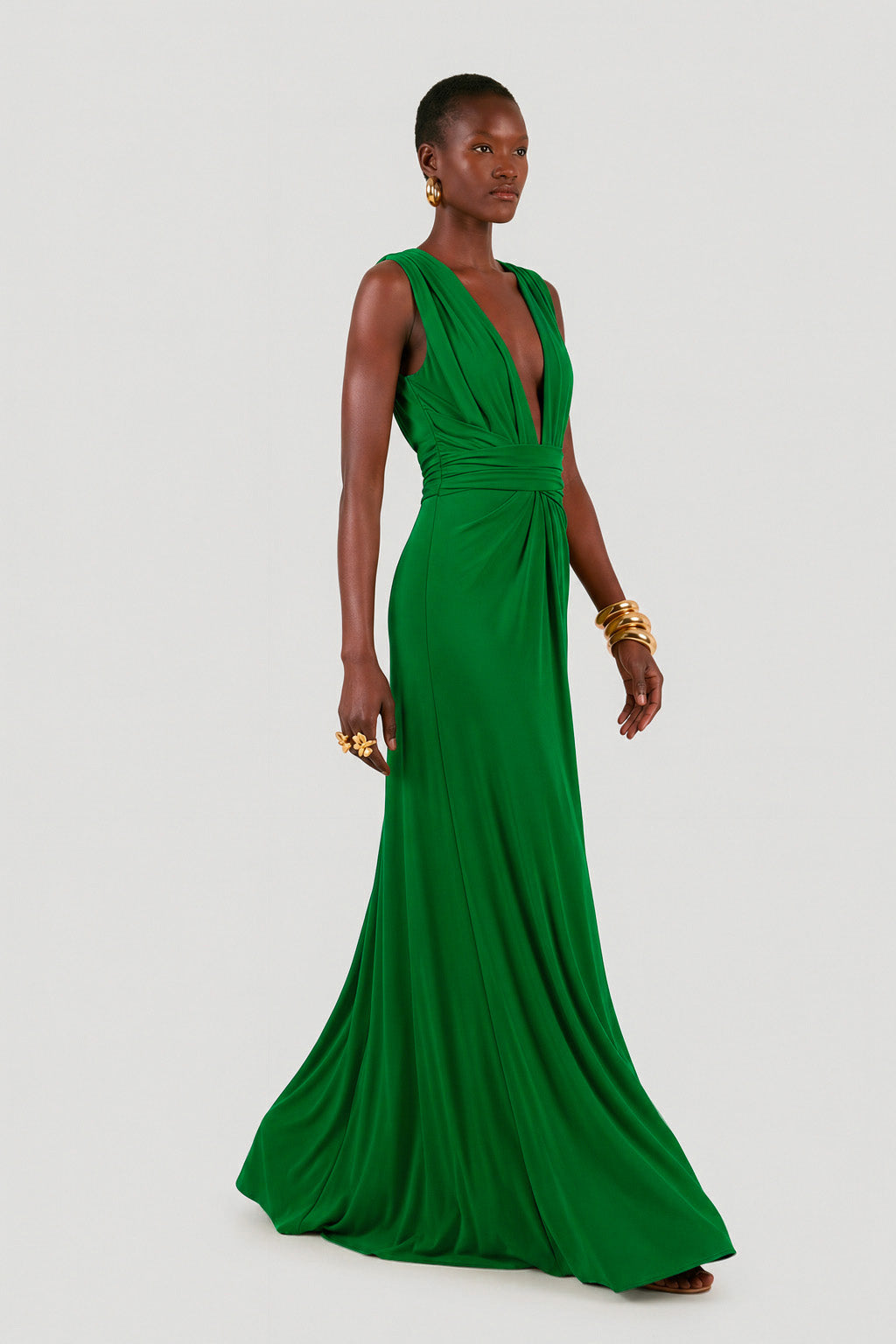 Long jersey dress with halter neckline