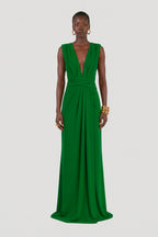 Long jersey dress with halter neckline