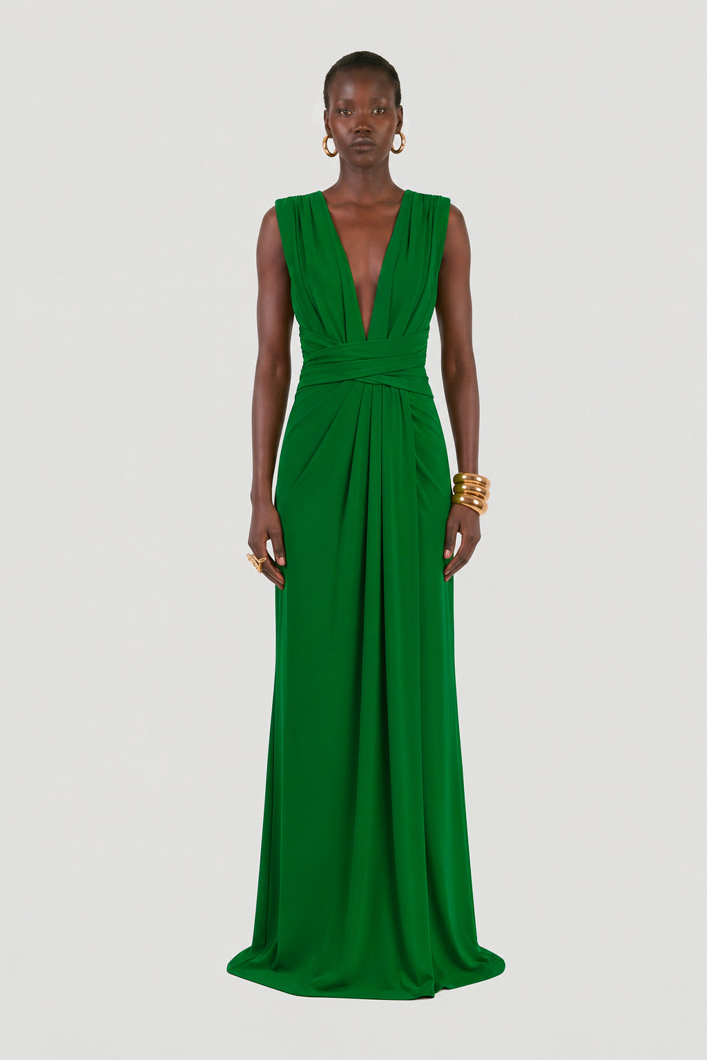 Long jersey dress with halter neckline