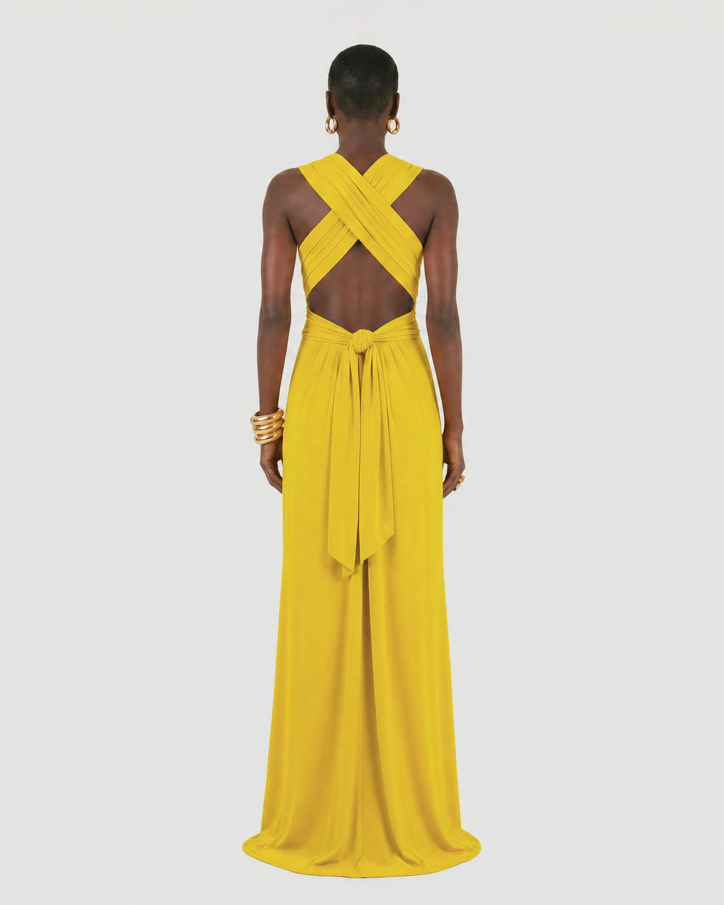 Long jersey dress with halter neckline