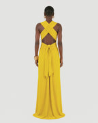 Long jersey dress with halter neckline
