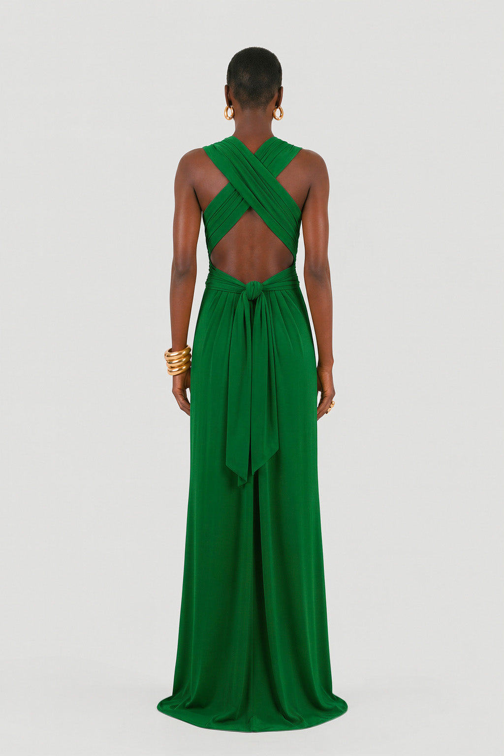 Long jersey dress with halter neckline