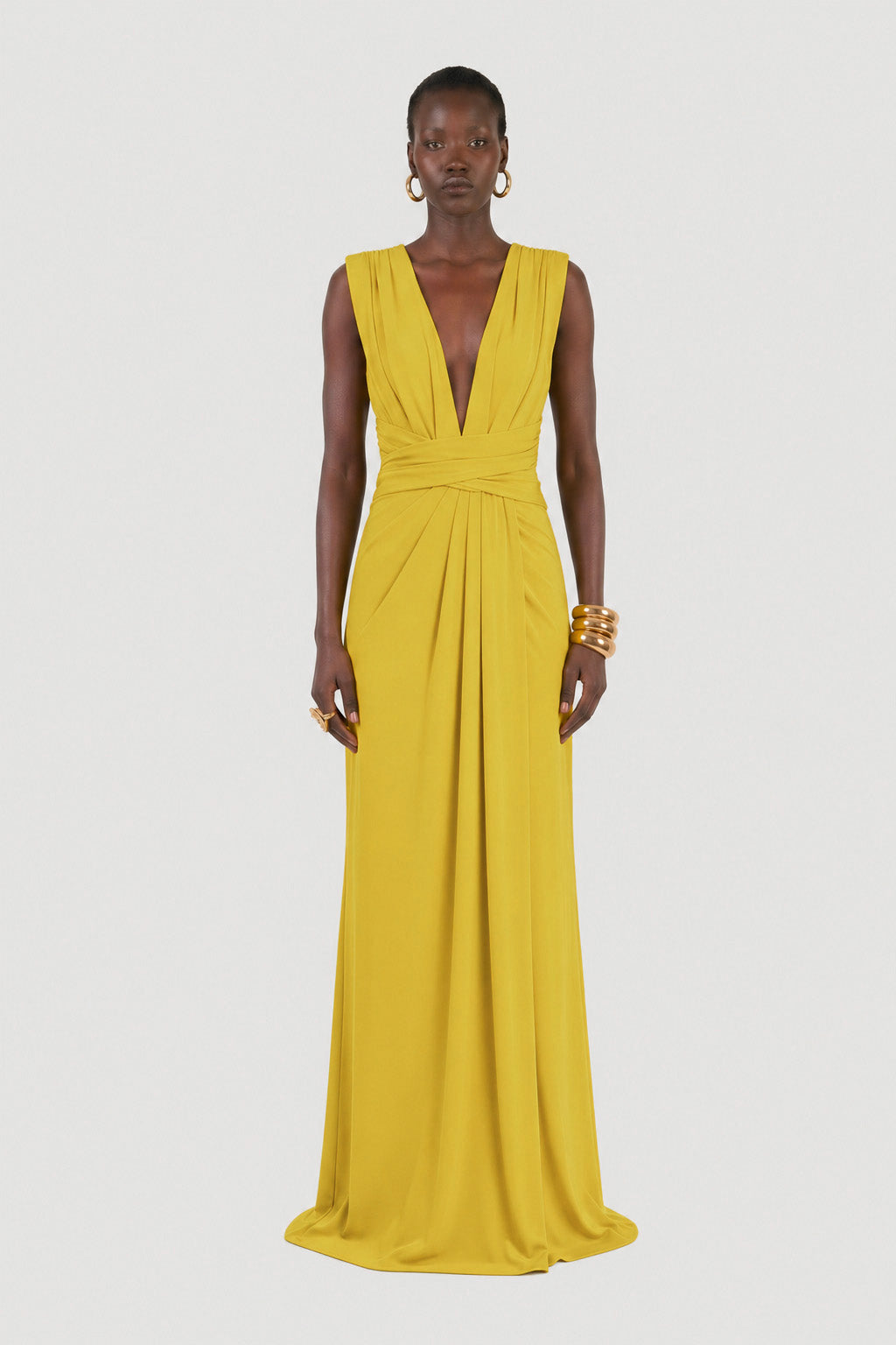 Long jersey dress with halter neckline