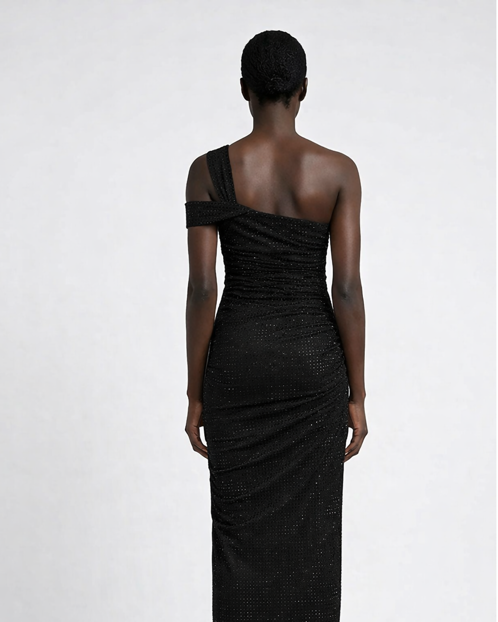 Abito lungo in jersey spacco profondo con strass