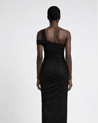 Abito lungo in jersey spacco profondo con strass