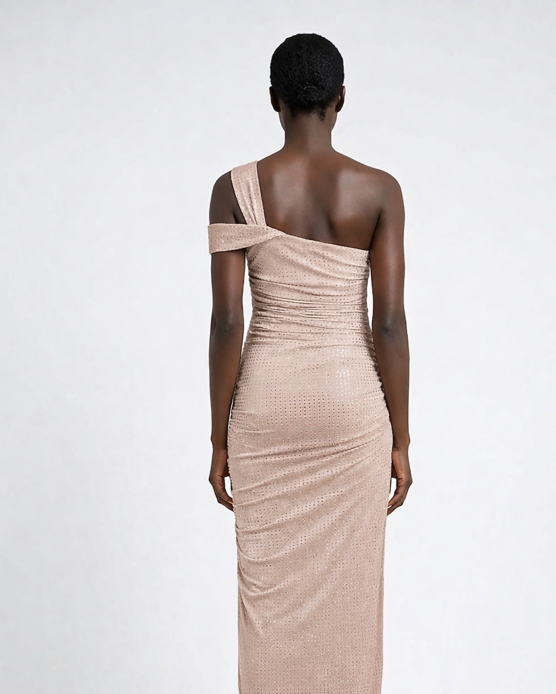 Abito lungo in jersey spacco profondo con strass