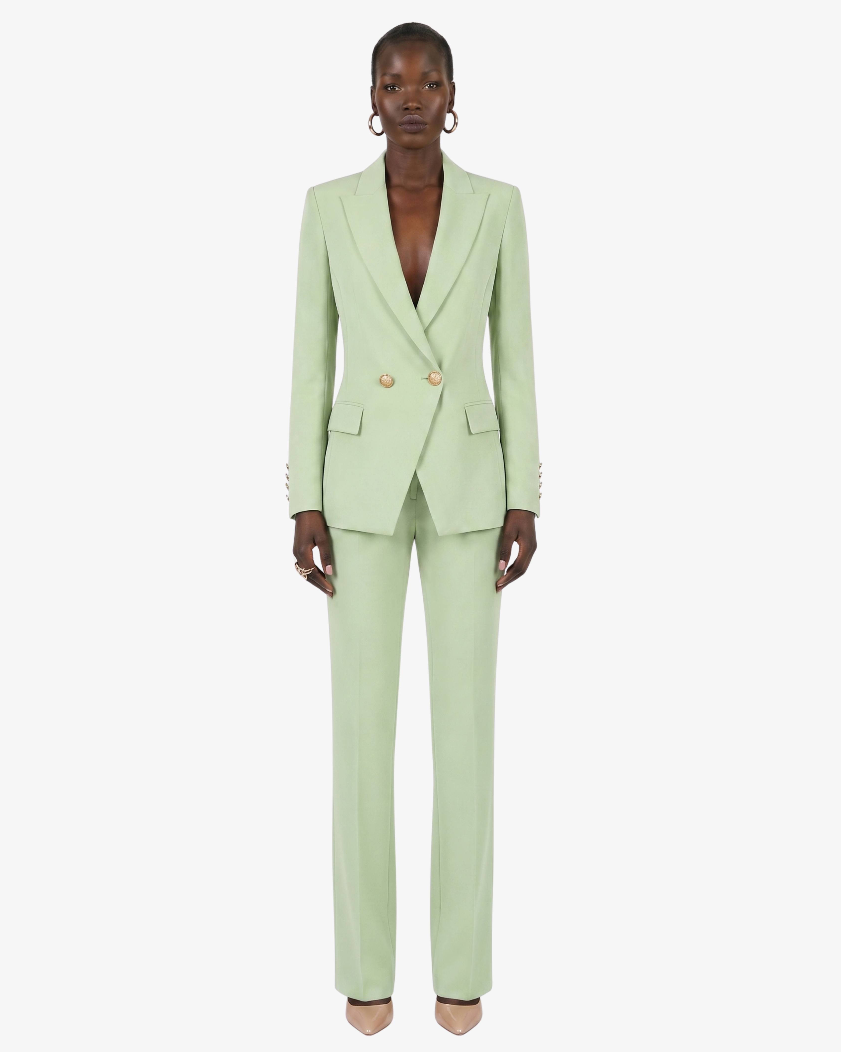 Tailleur in crêpe con giacca doppiopetto e pantalone dritto