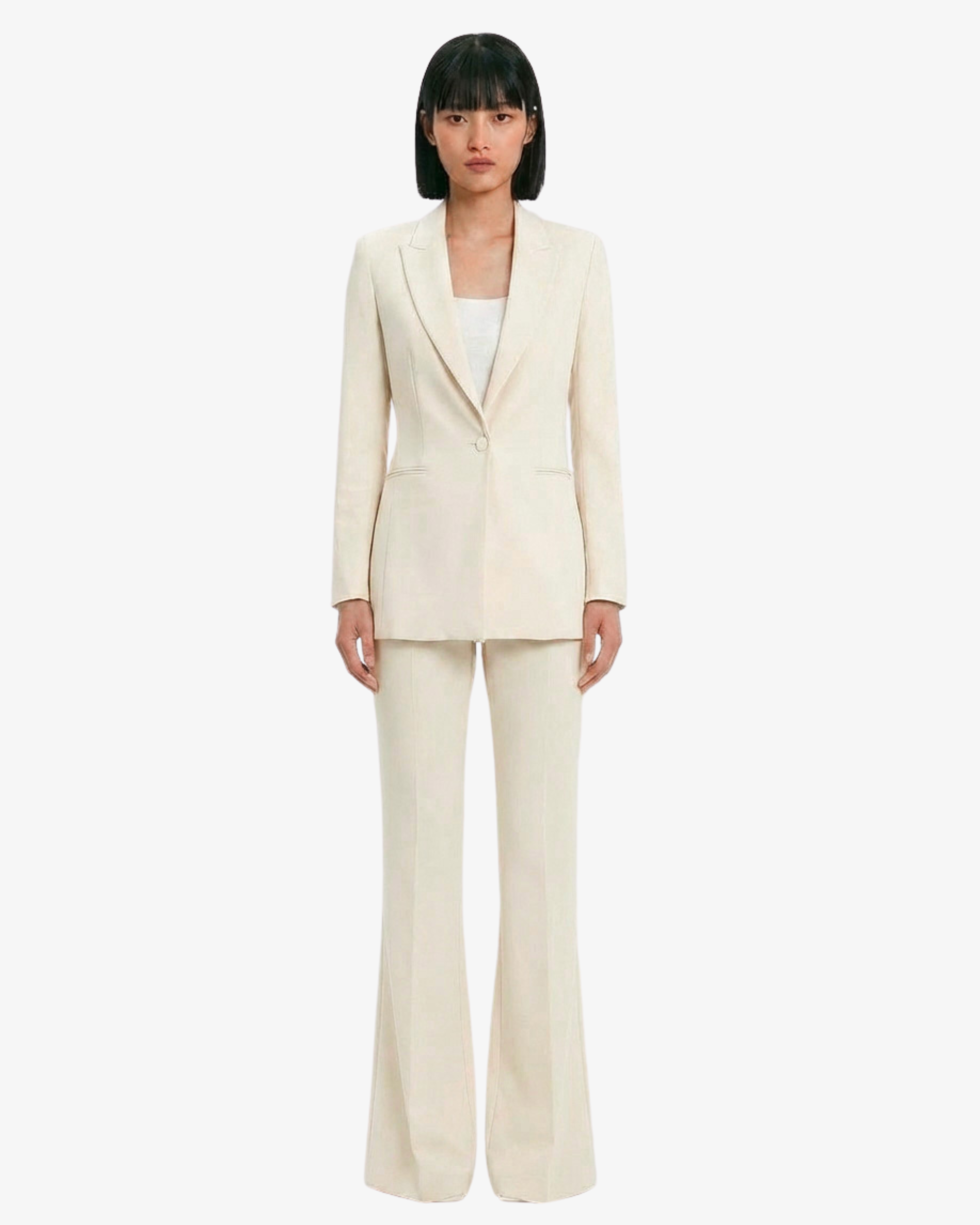Tailleur in crêpe giacca monopetto e pantaloni flare