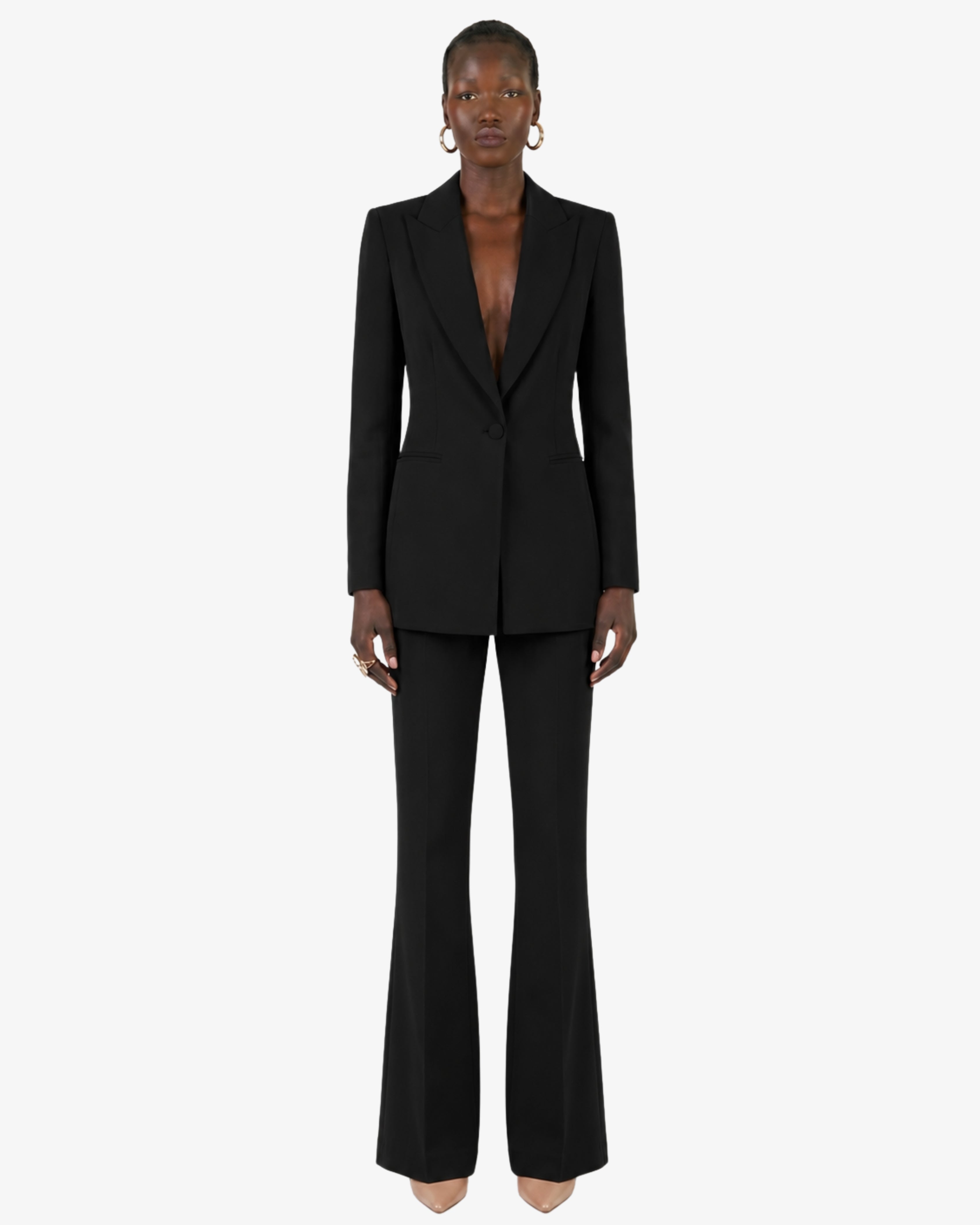 Tailleur in crêpe giacca monopetto e pantaloni flare