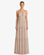 Abito lungo in georgette con accessori gioiello spalline