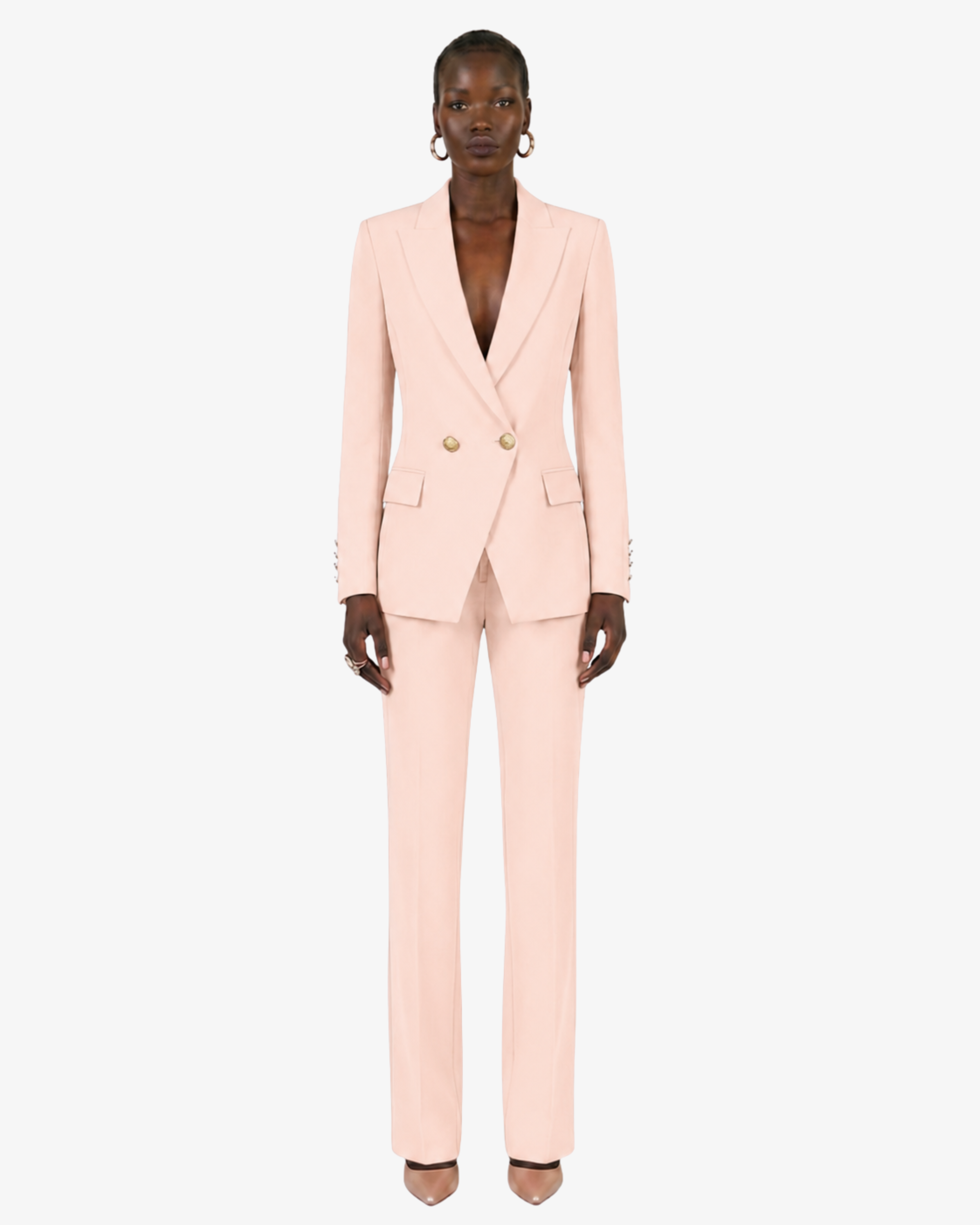 Tailleur in crêpe con giacca doppiopetto e pantalone dritto