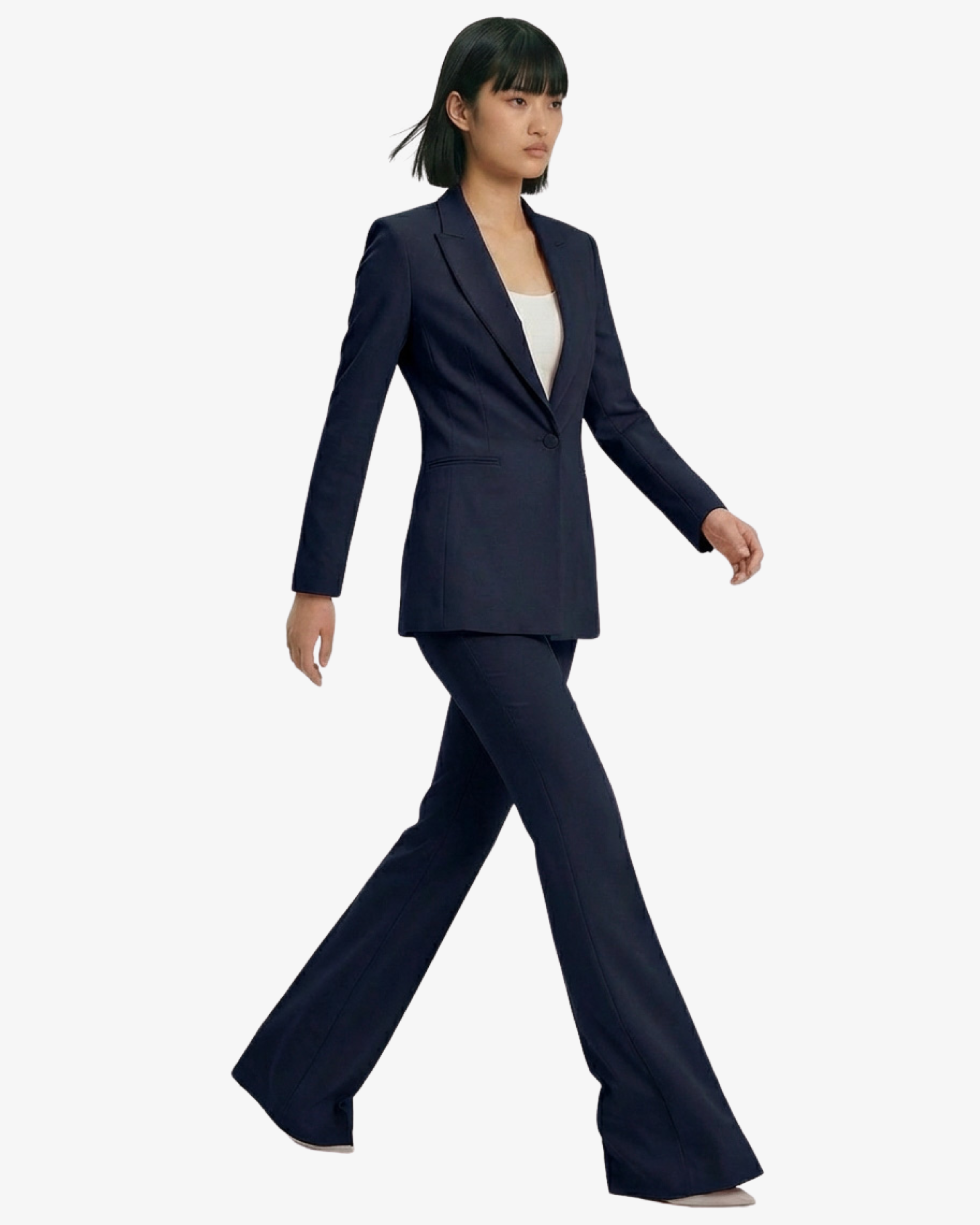 Tailleur in crêpe giacca monopetto e pantaloni flare