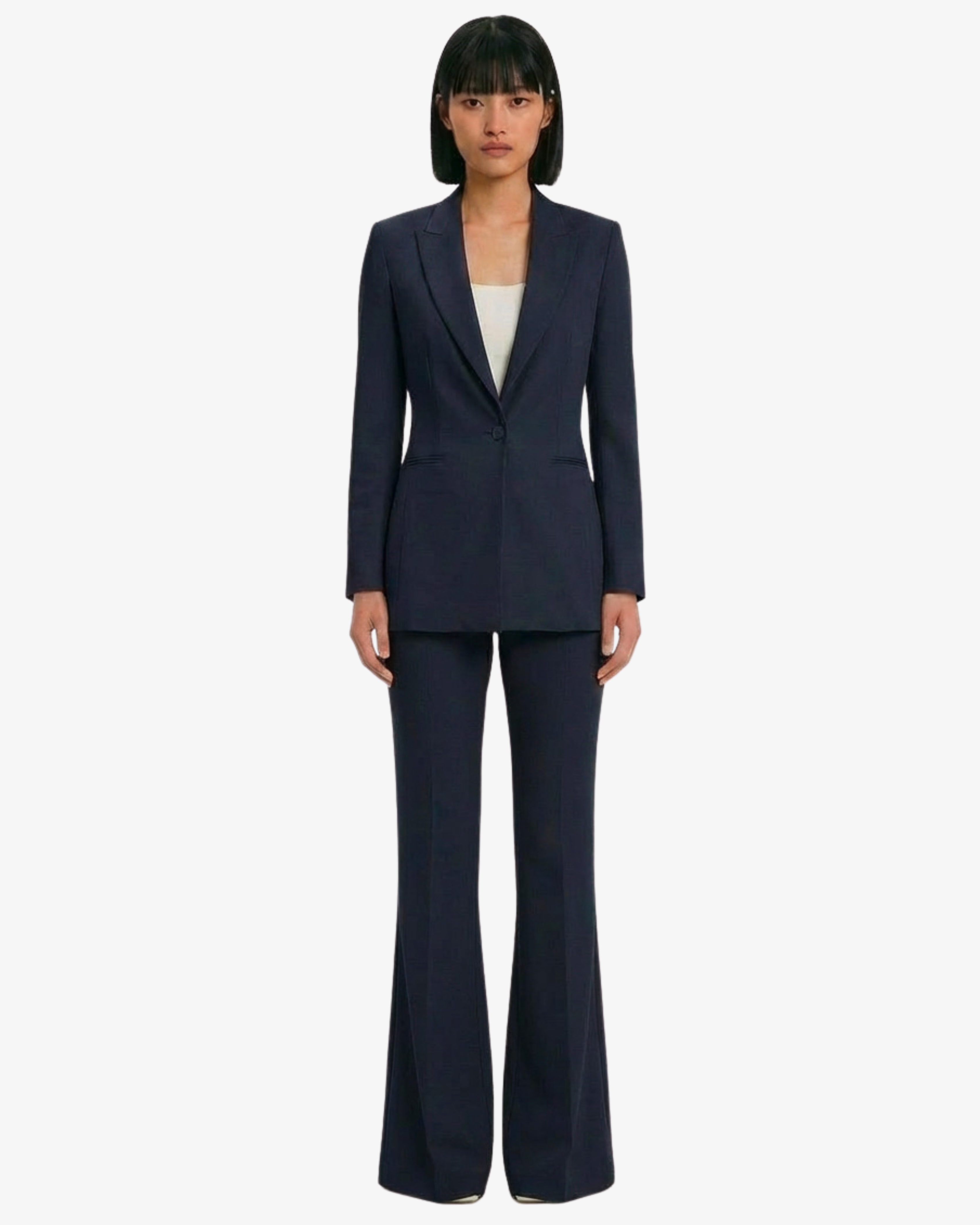 Tailleur in crêpe giacca monopetto e pantaloni flare