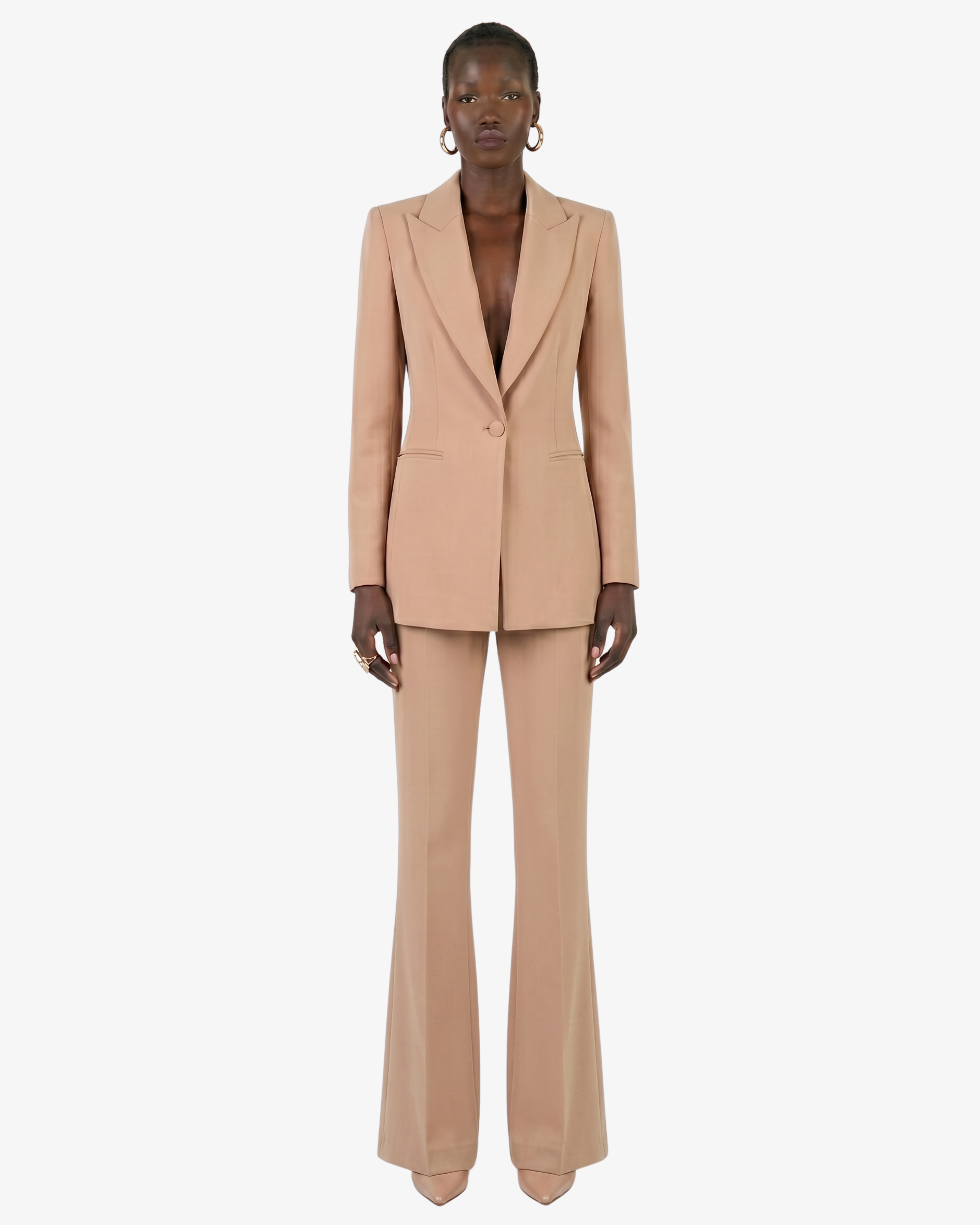 Tailleur in crêpe giacca monopetto e pantaloni flare