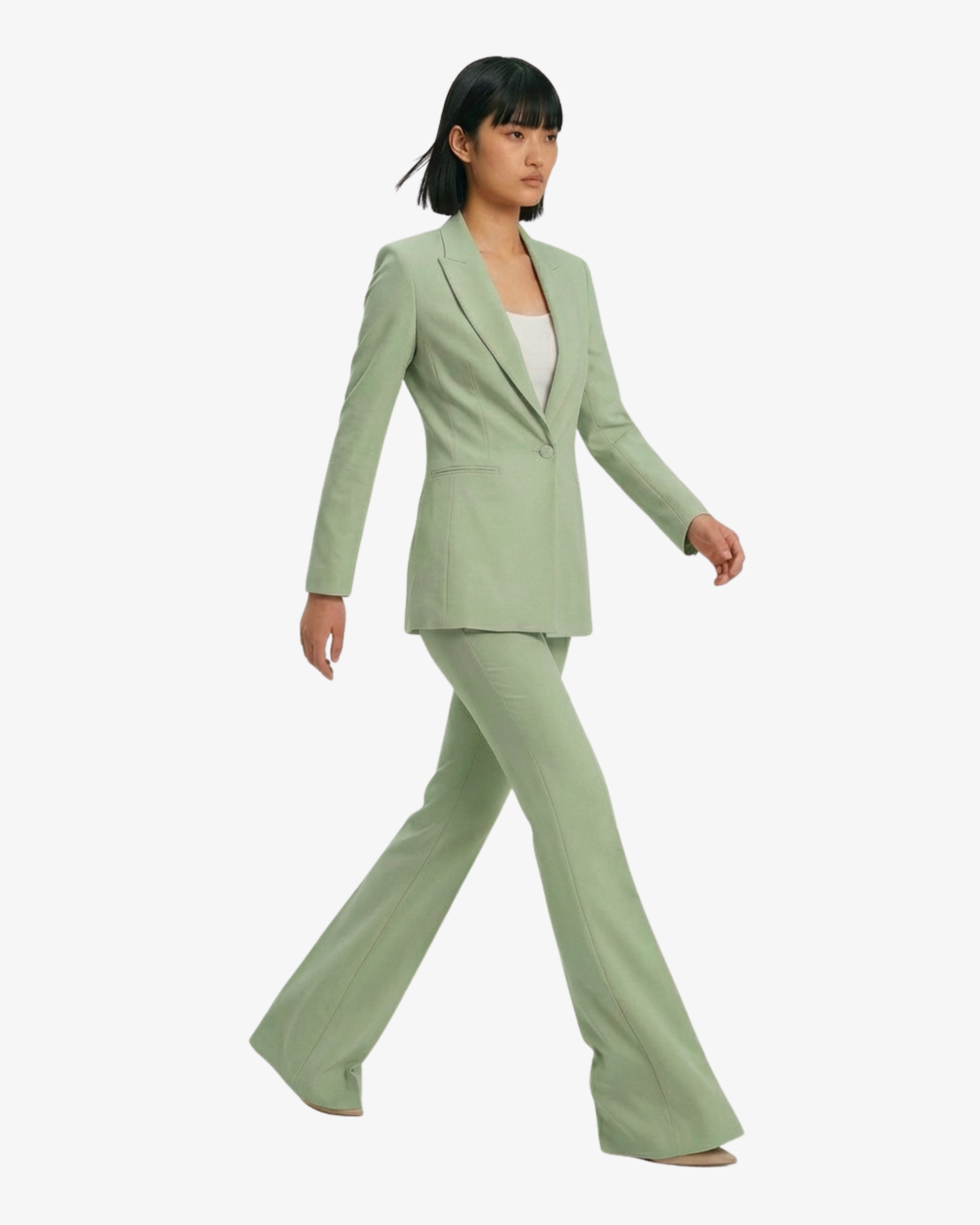 Tailleur in crêpe giacca monopetto e pantaloni flare