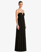 Abito lungo in georgette con accessori gioiello spalline