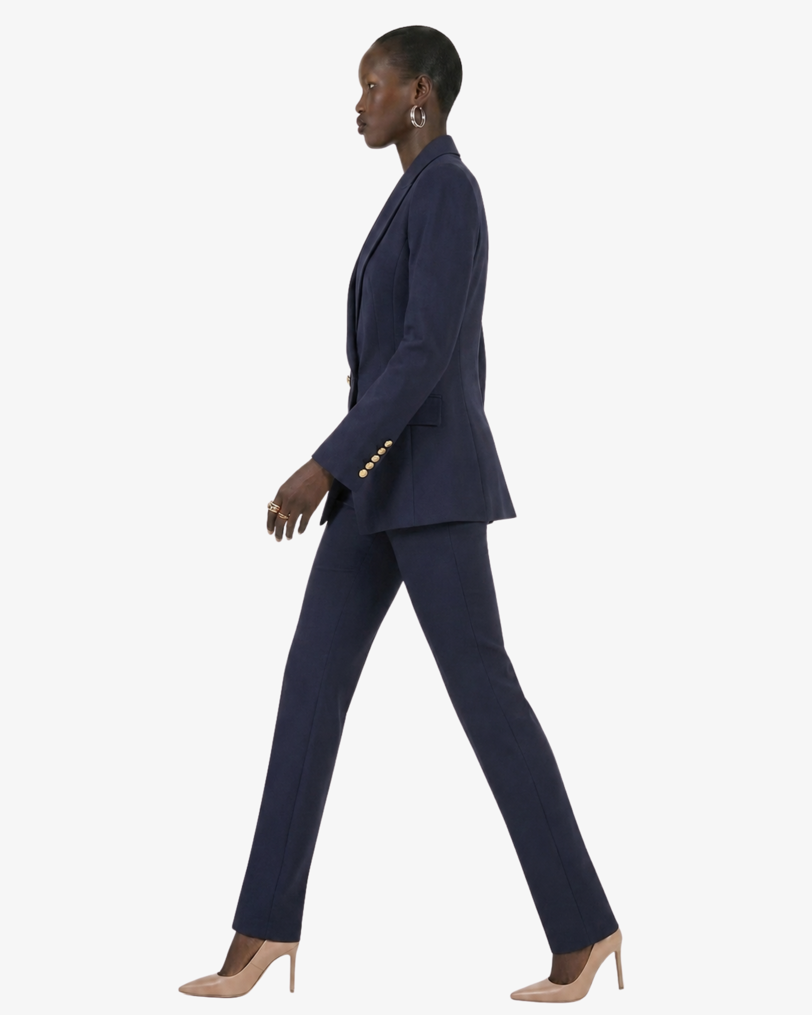 Tailleur in crêpe con giacca doppiopetto e pantalone dritto