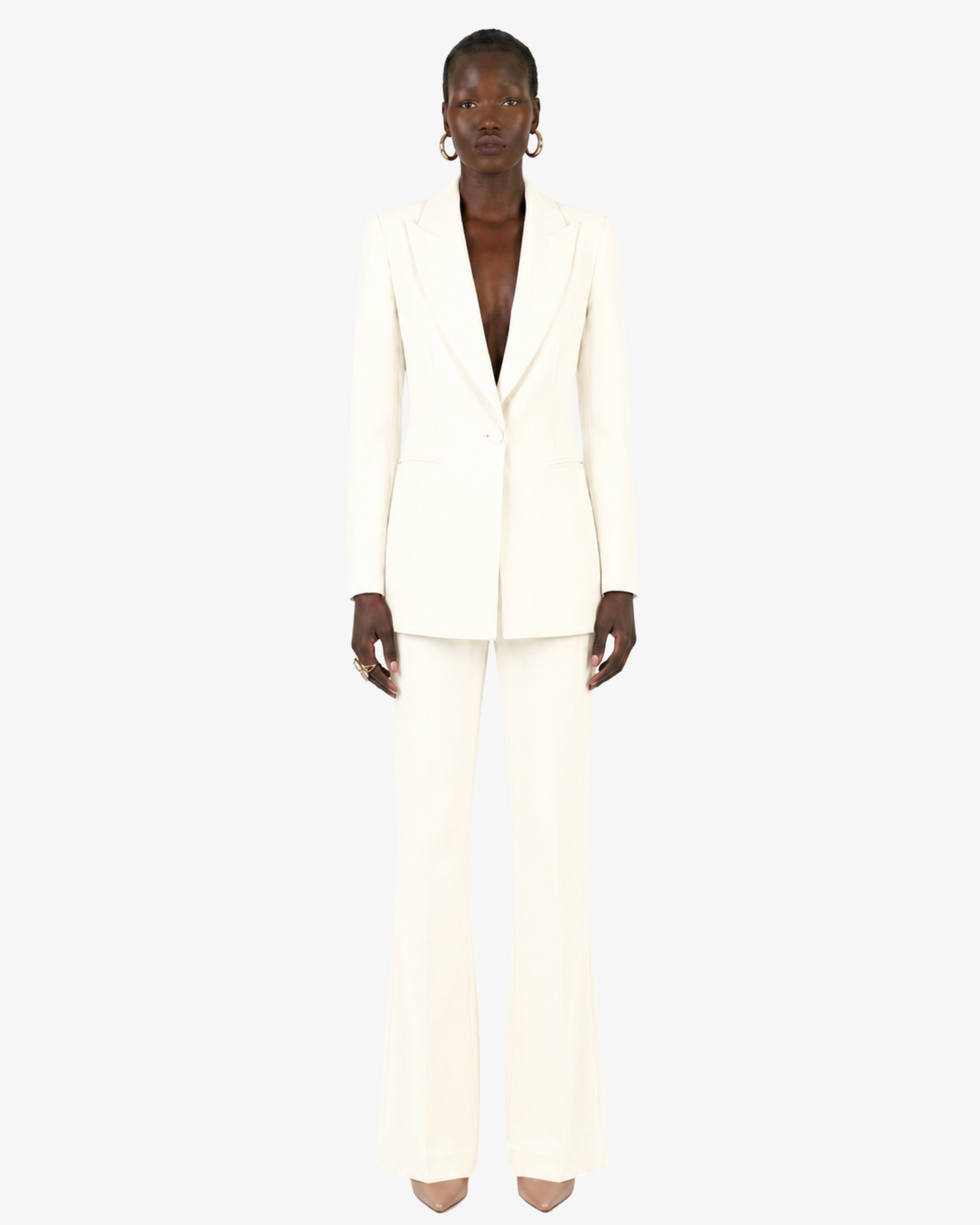 Tailleur in crêpe giacca monopetto e pantaloni flare