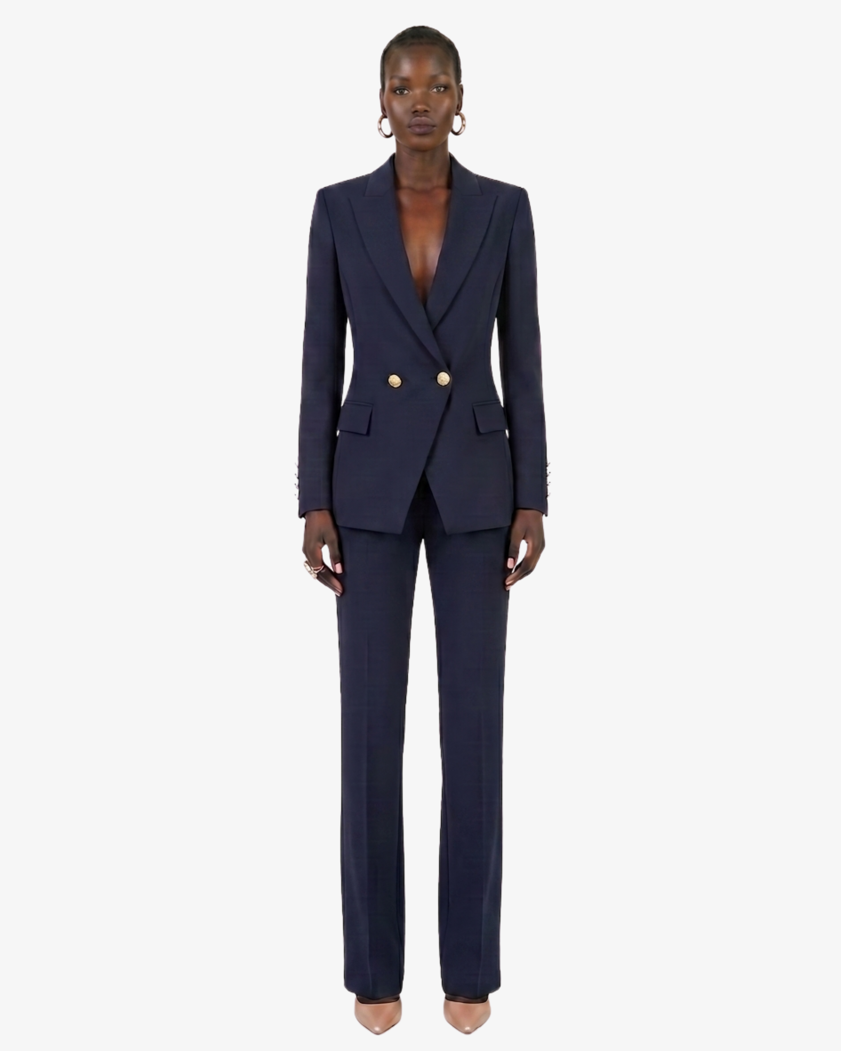 Tailleur in crêpe con giacca doppiopetto e pantalone dritto