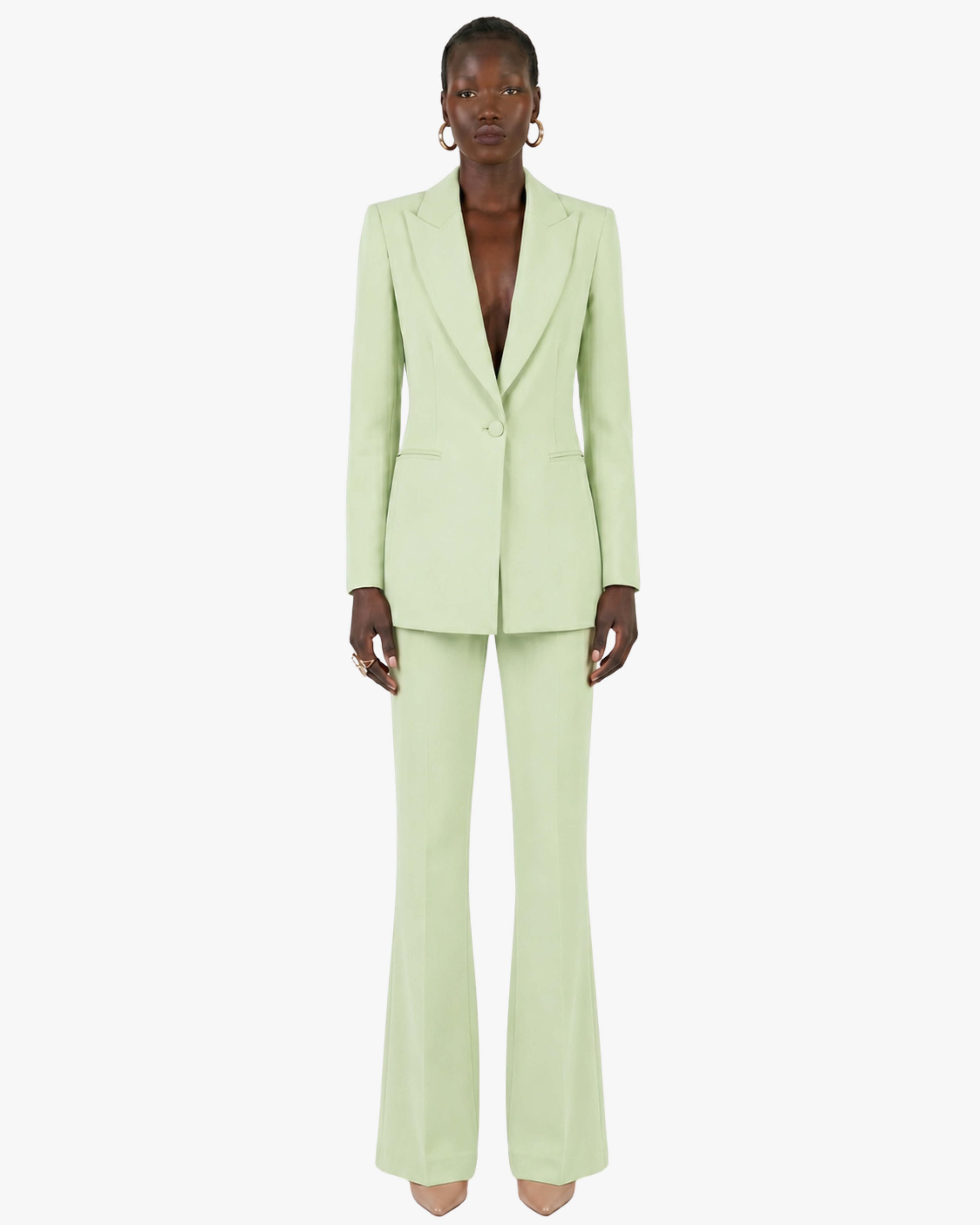 Tailleur in crêpe giacca monopetto e pantaloni flare