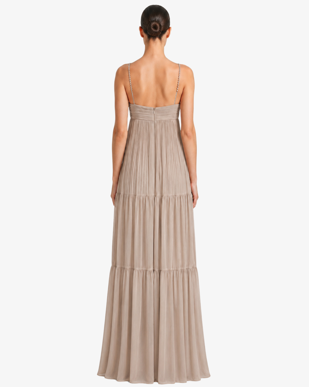 Abito lungo in georgette con accessori gioiello spalline