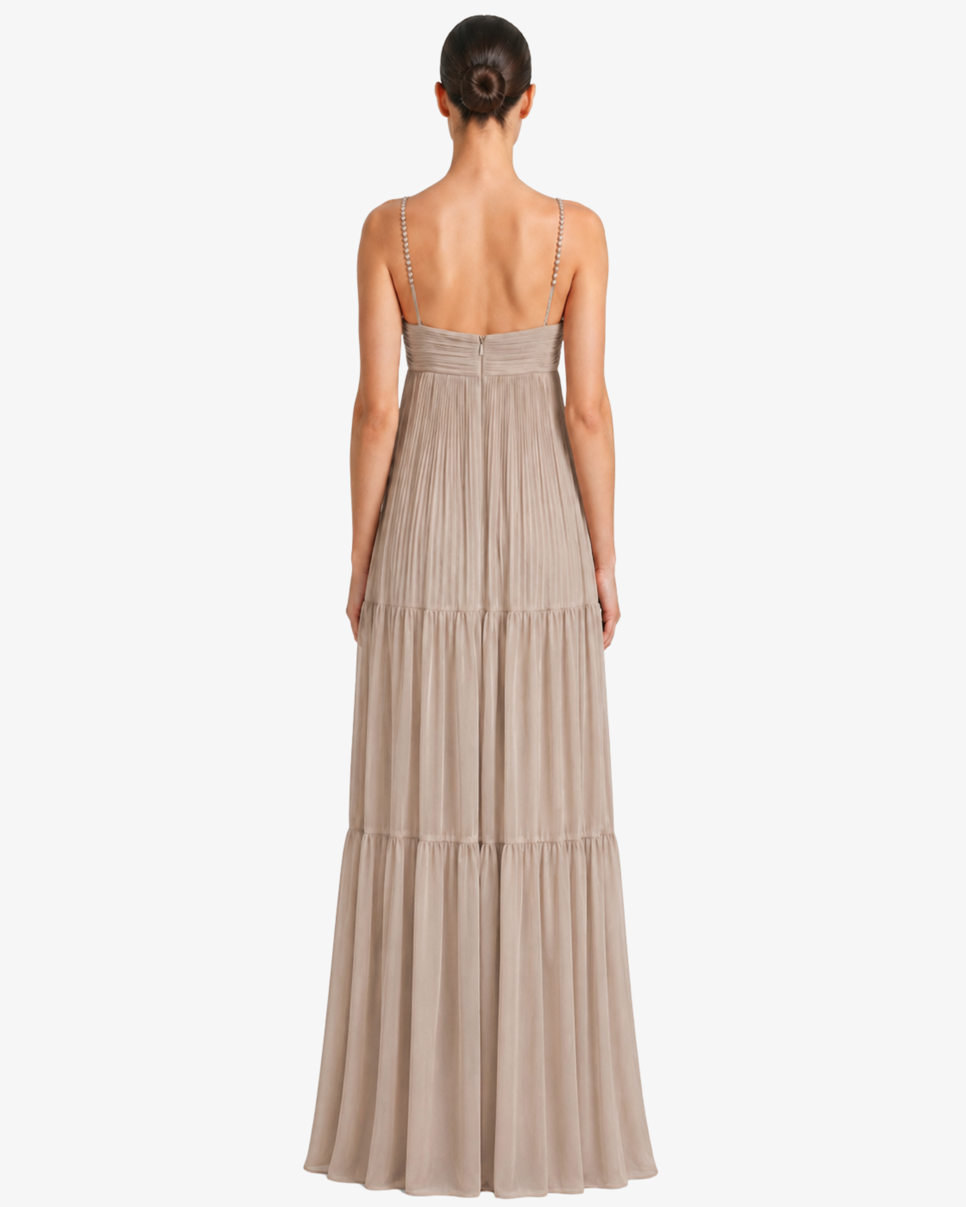 Abito lungo in georgette con accessori gioiello spalline