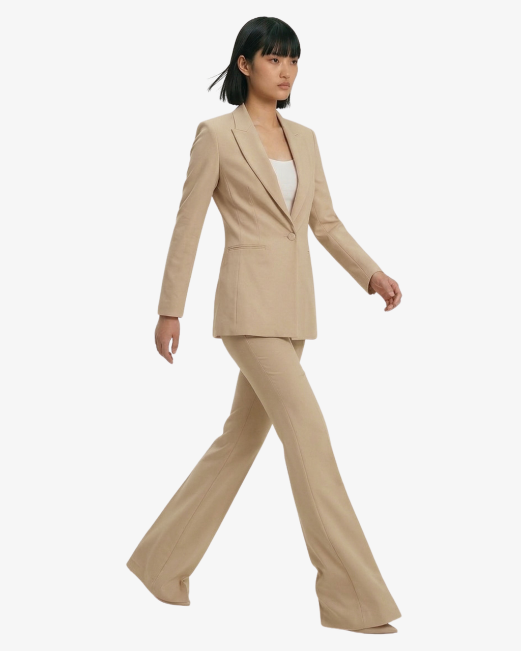Tailleur in crêpe giacca monopetto e pantaloni flare