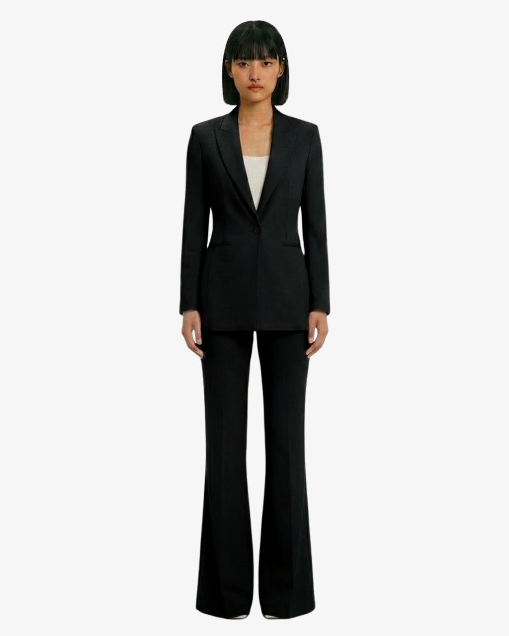 Tailleur in crêpe giacca monopetto e pantaloni flare