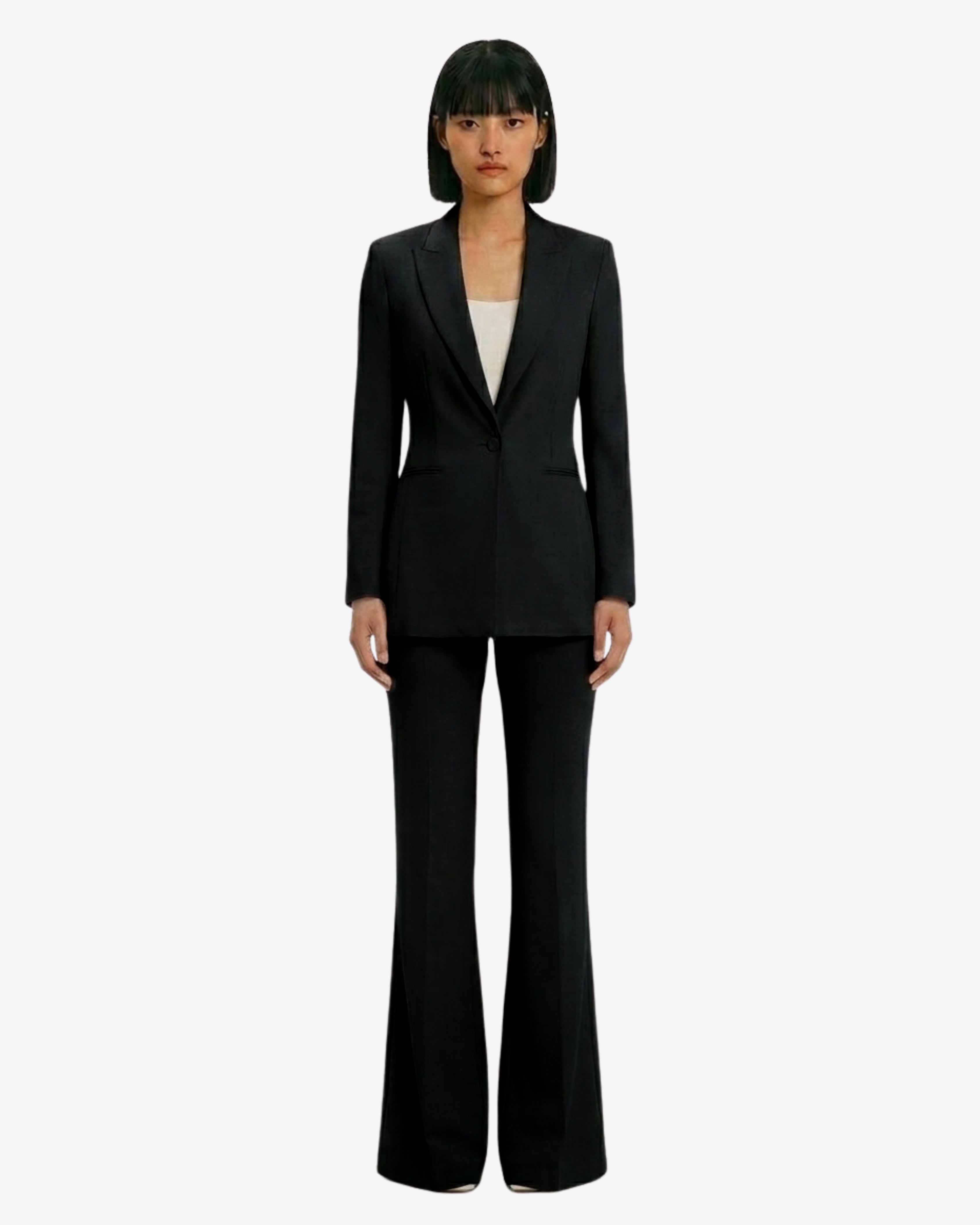 Tailleur in crêpe giacca monopetto e pantaloni flare