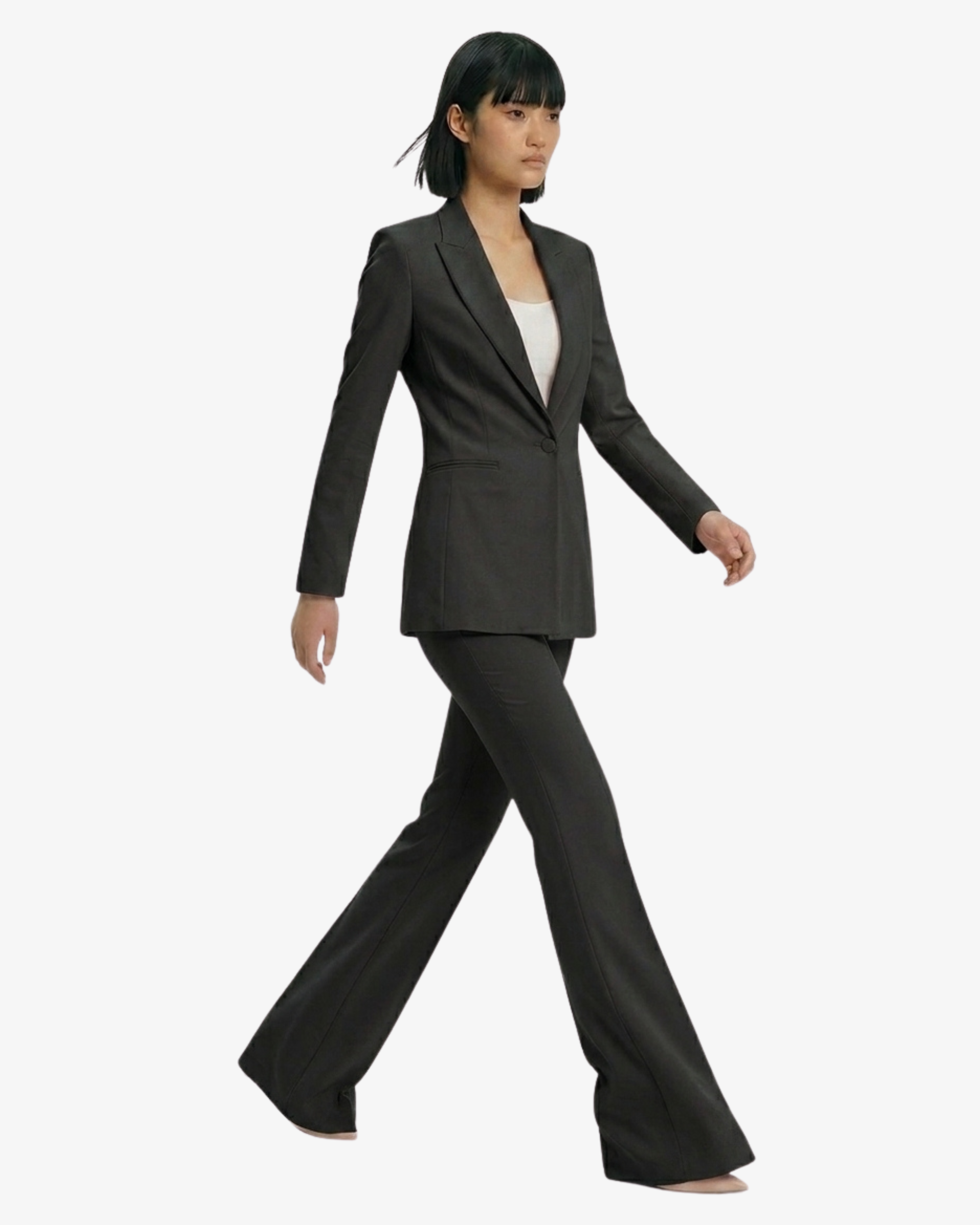 Tailleur in crêpe giacca monopetto e pantaloni flare