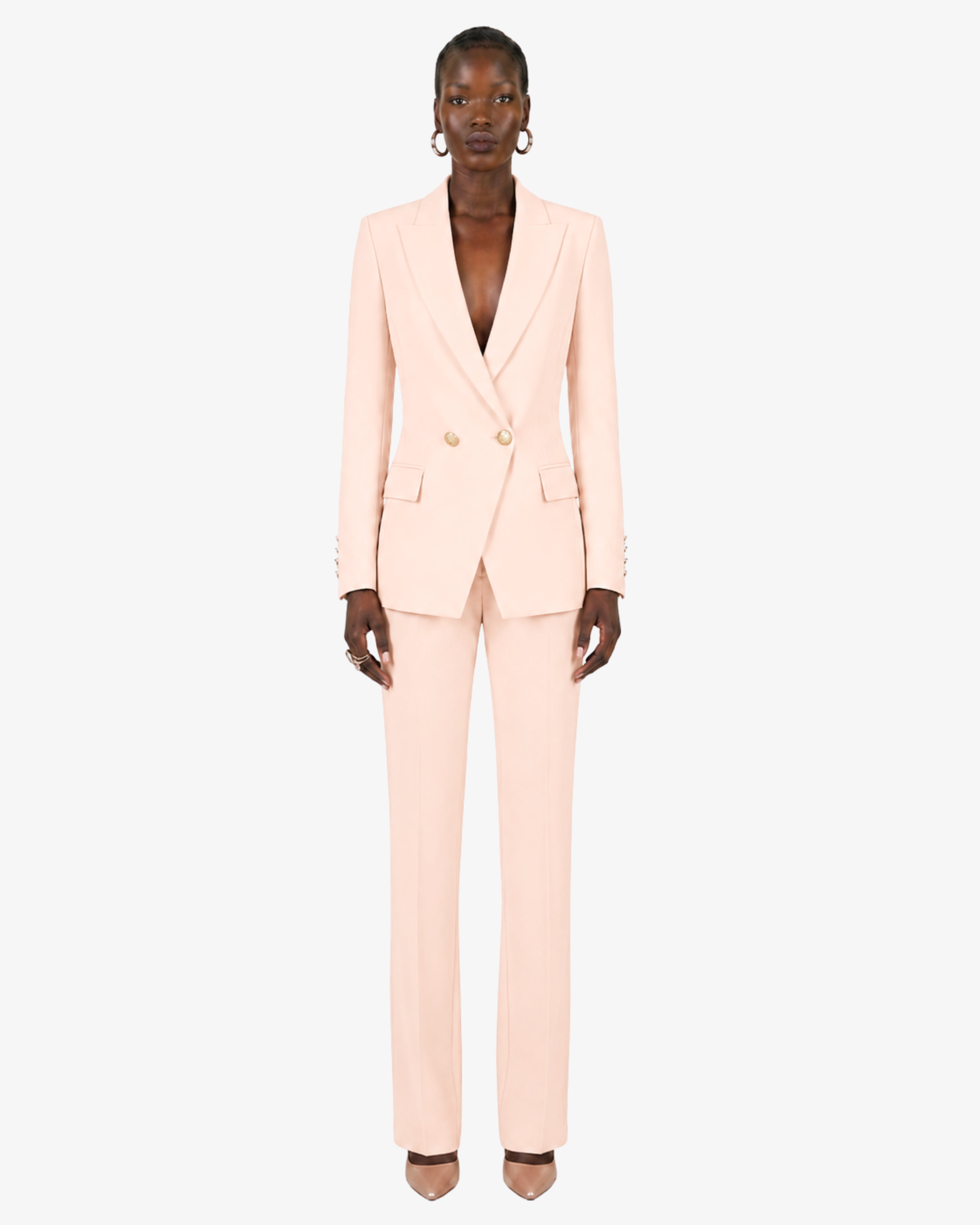 Tailleur in crêpe con giacca doppiopetto e pantalone dritto