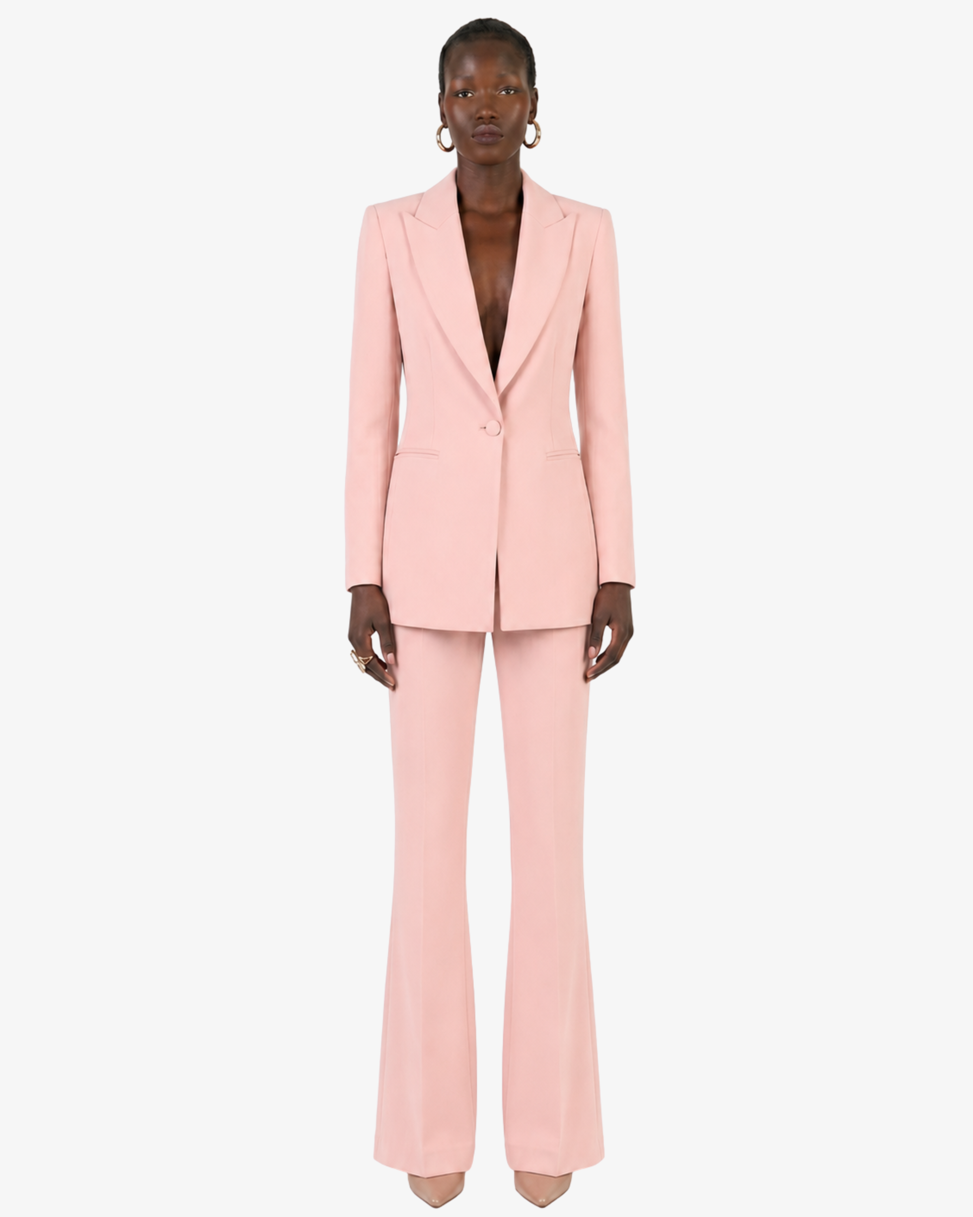 Tailleur in crêpe giacca monopetto e pantaloni flare