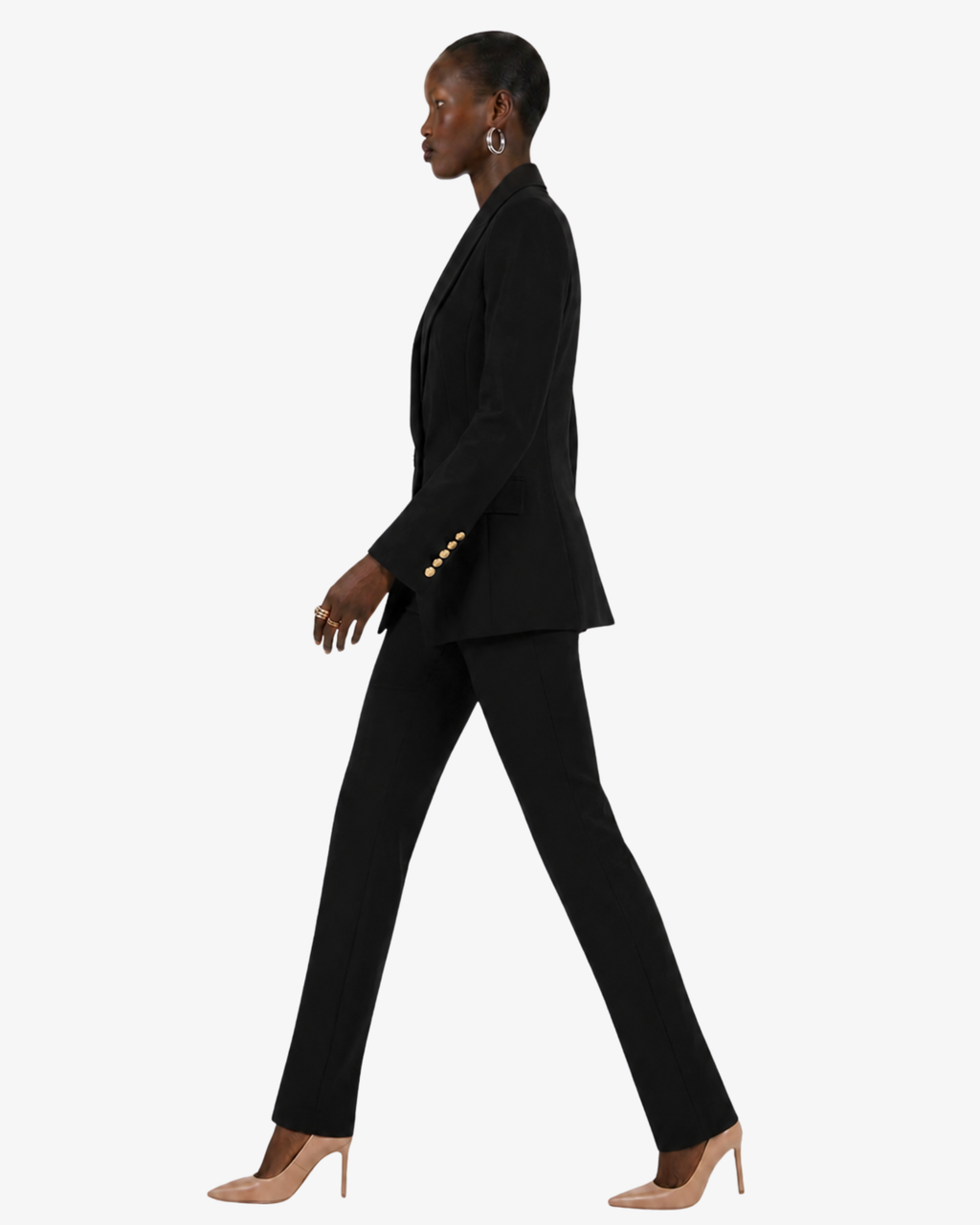 Tailleur in crêpe con giacca doppiopetto e pantalone dritto