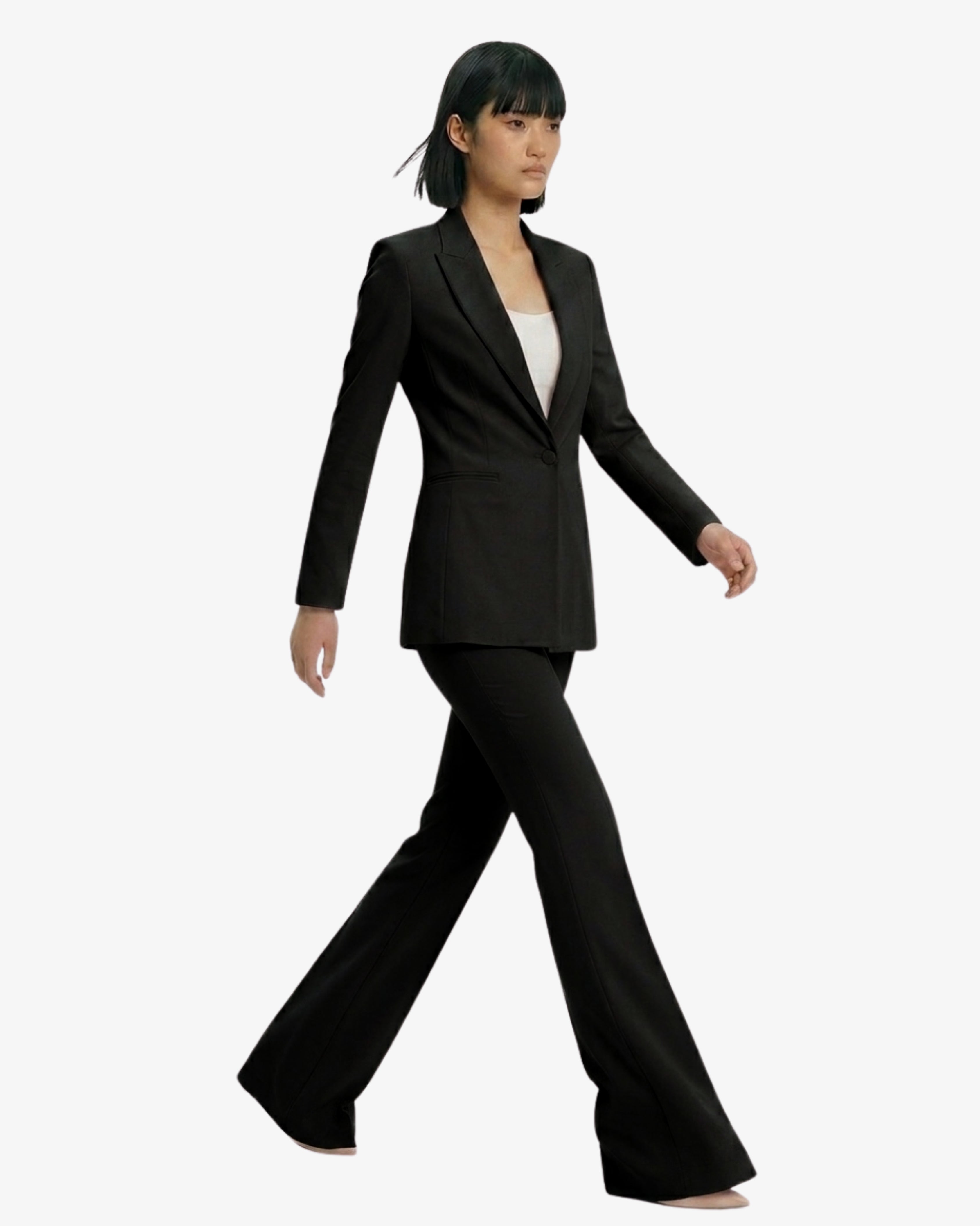 Tailleur in crêpe giacca monopetto e pantaloni flare