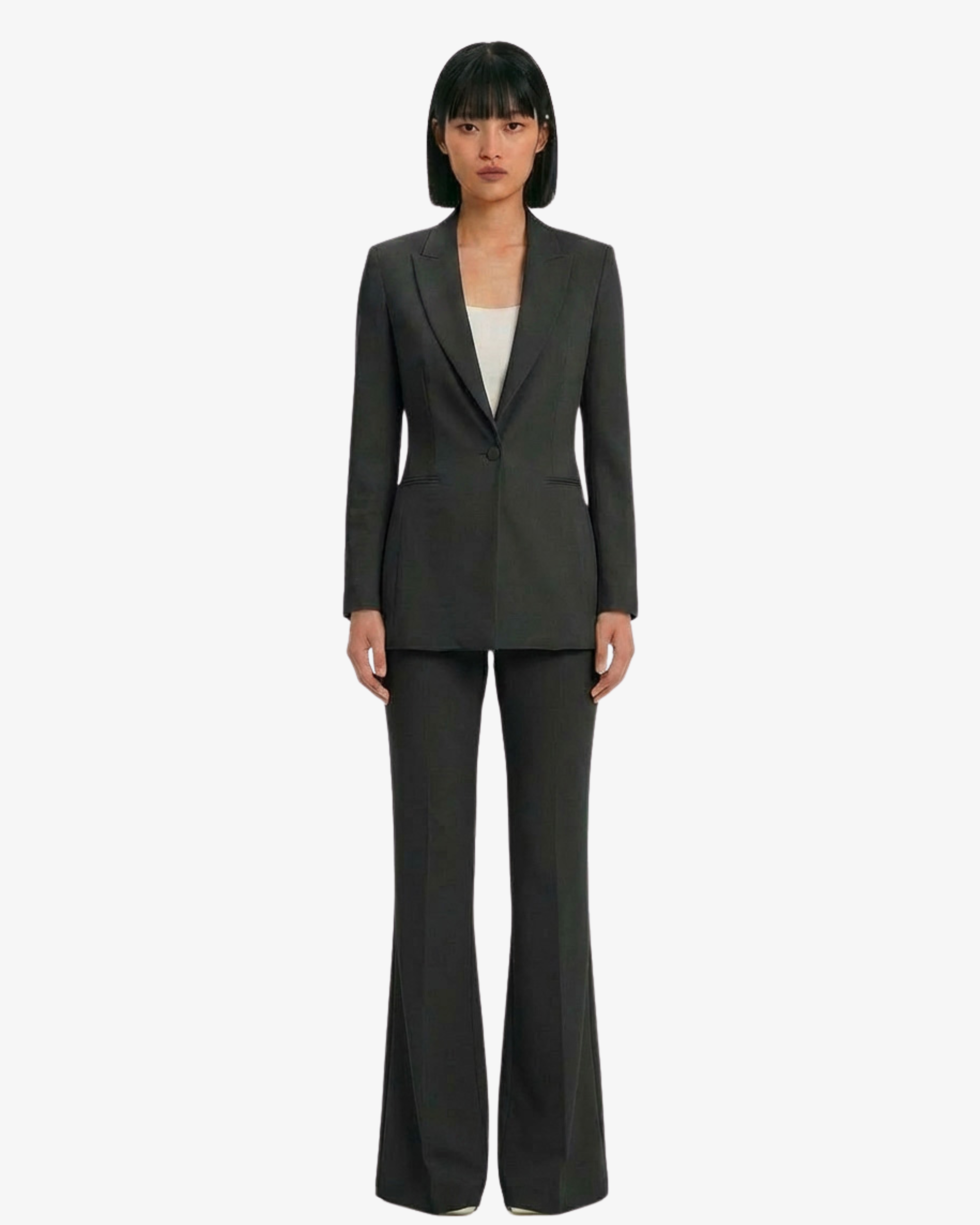 Tailleur in crêpe giacca monopetto e pantaloni flare