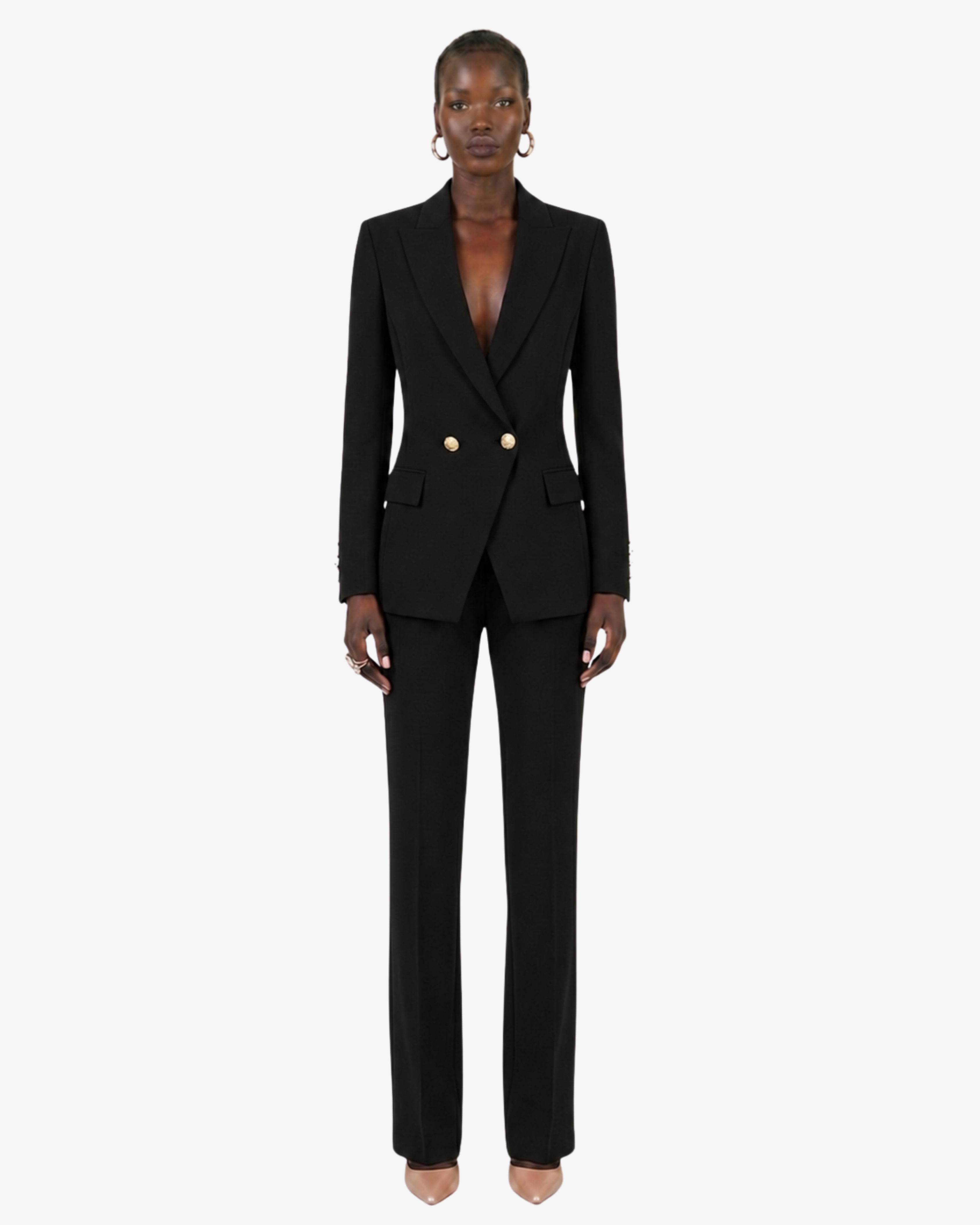 Tailleur in crêpe con giacca doppiopetto e pantalone dritto