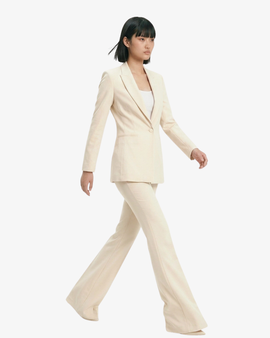 Tailleur in crêpe giacca monopetto e pantaloni flare