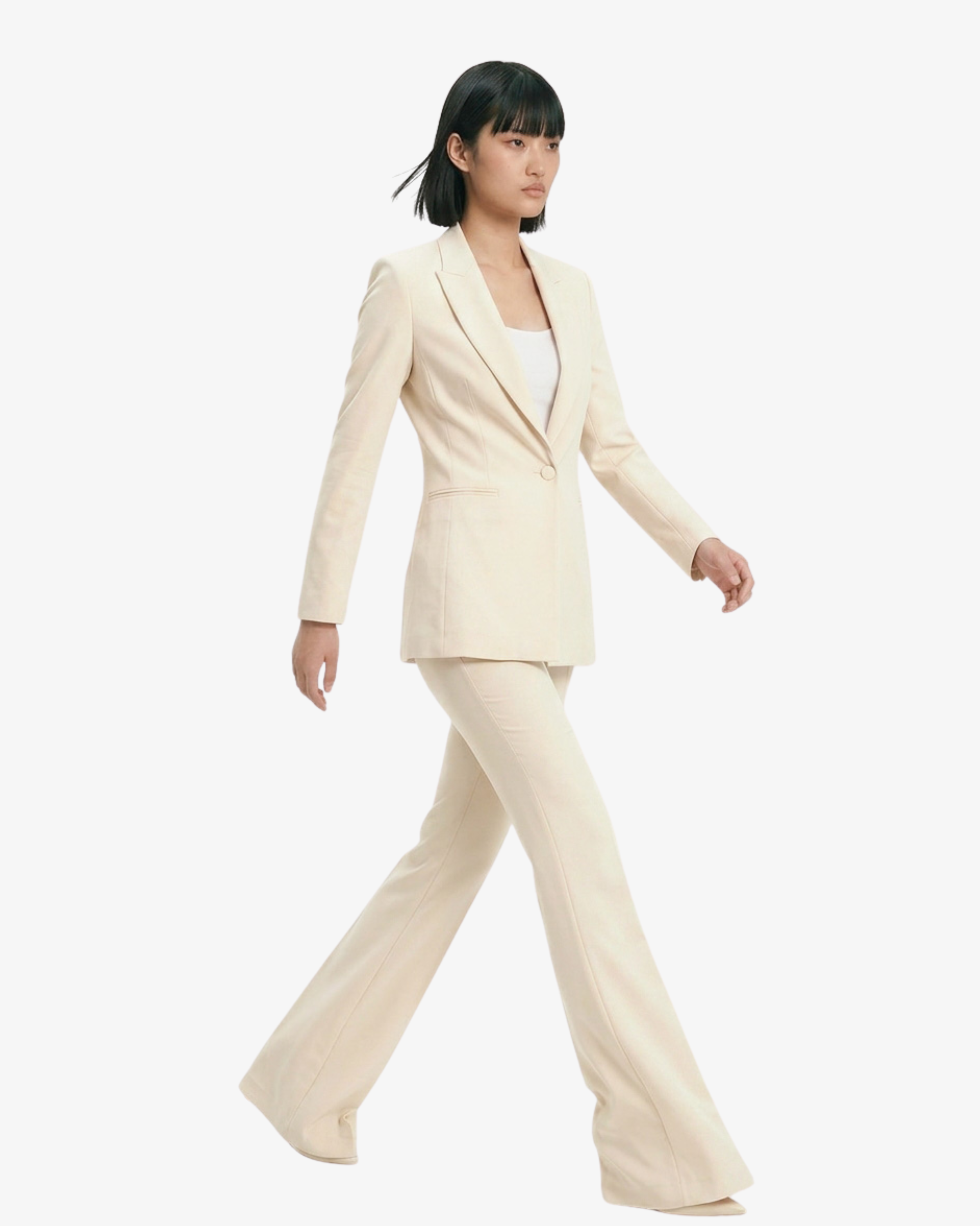 Tailleur in crêpe giacca monopetto e pantaloni flare