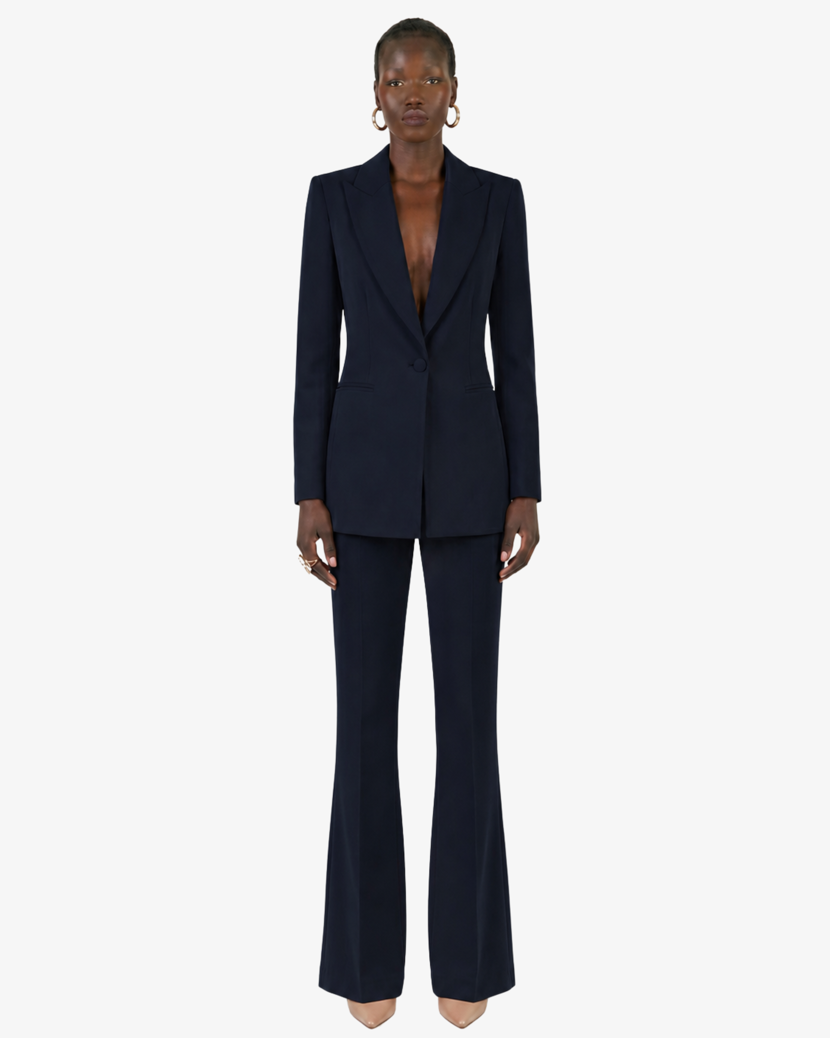 Tailleur in crêpe giacca monopetto e pantaloni flare
