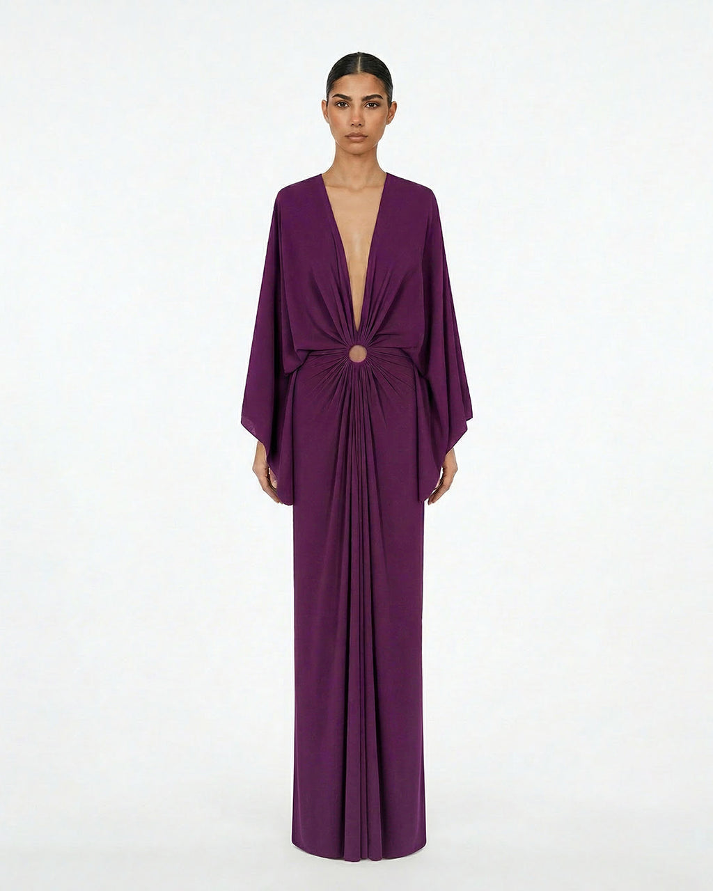 Abito lungo con manica kimono e scollo profondo