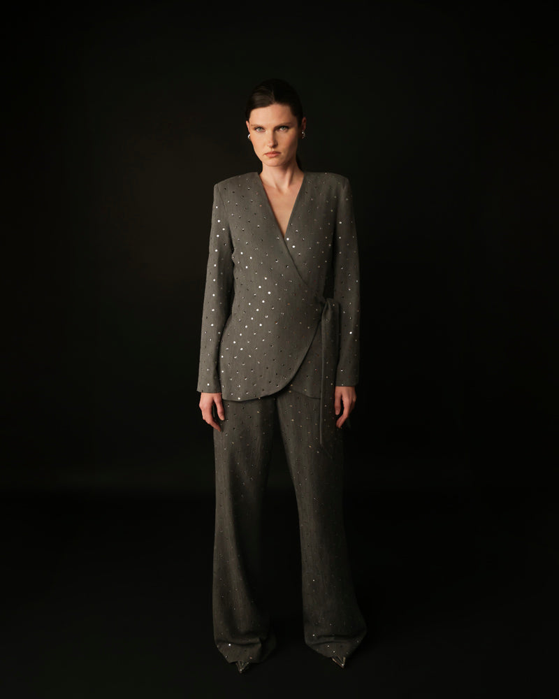 Giacca in denim con fusciacca e strass