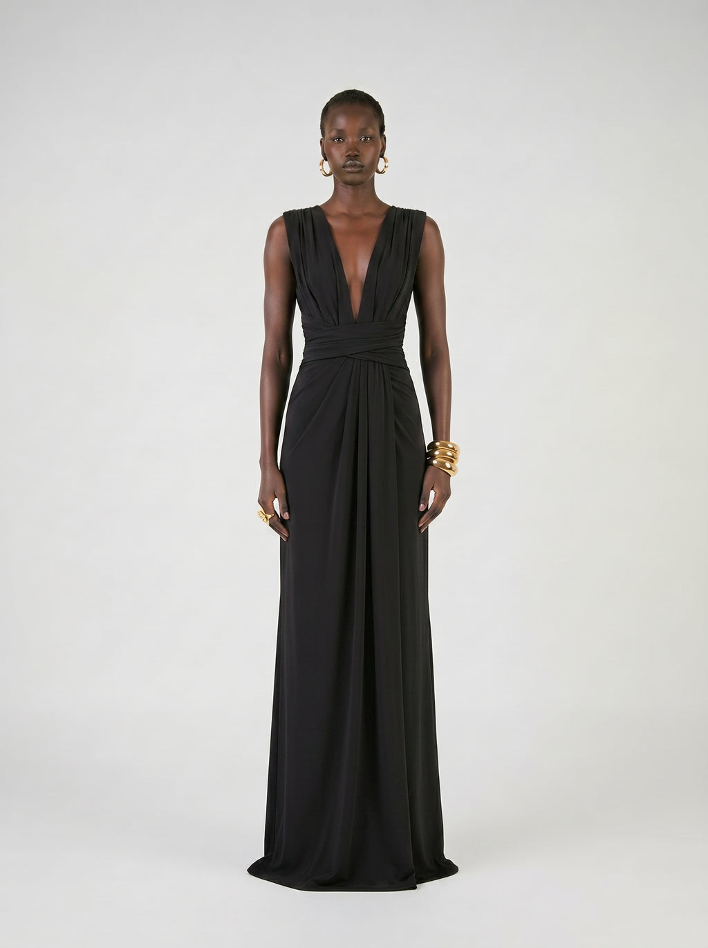 Long jersey dress with halter neckline