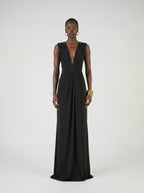 Long jersey dress with halter neckline