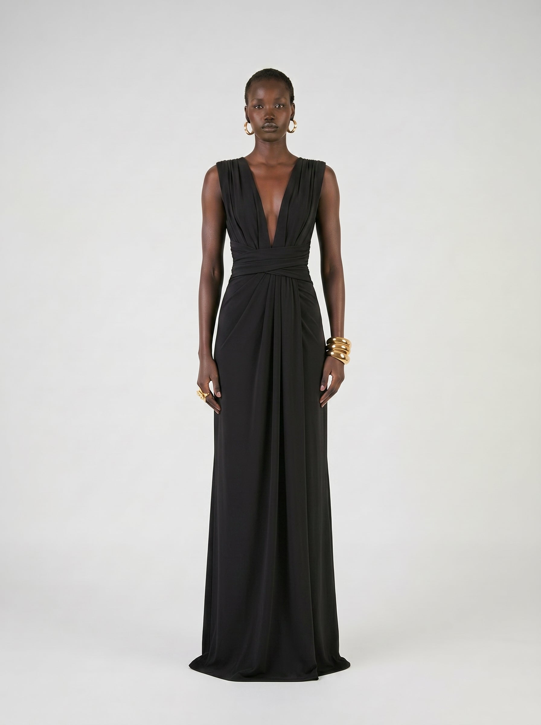 Long jersey dress with halter neckline