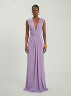 Long jersey dress with halter neckline