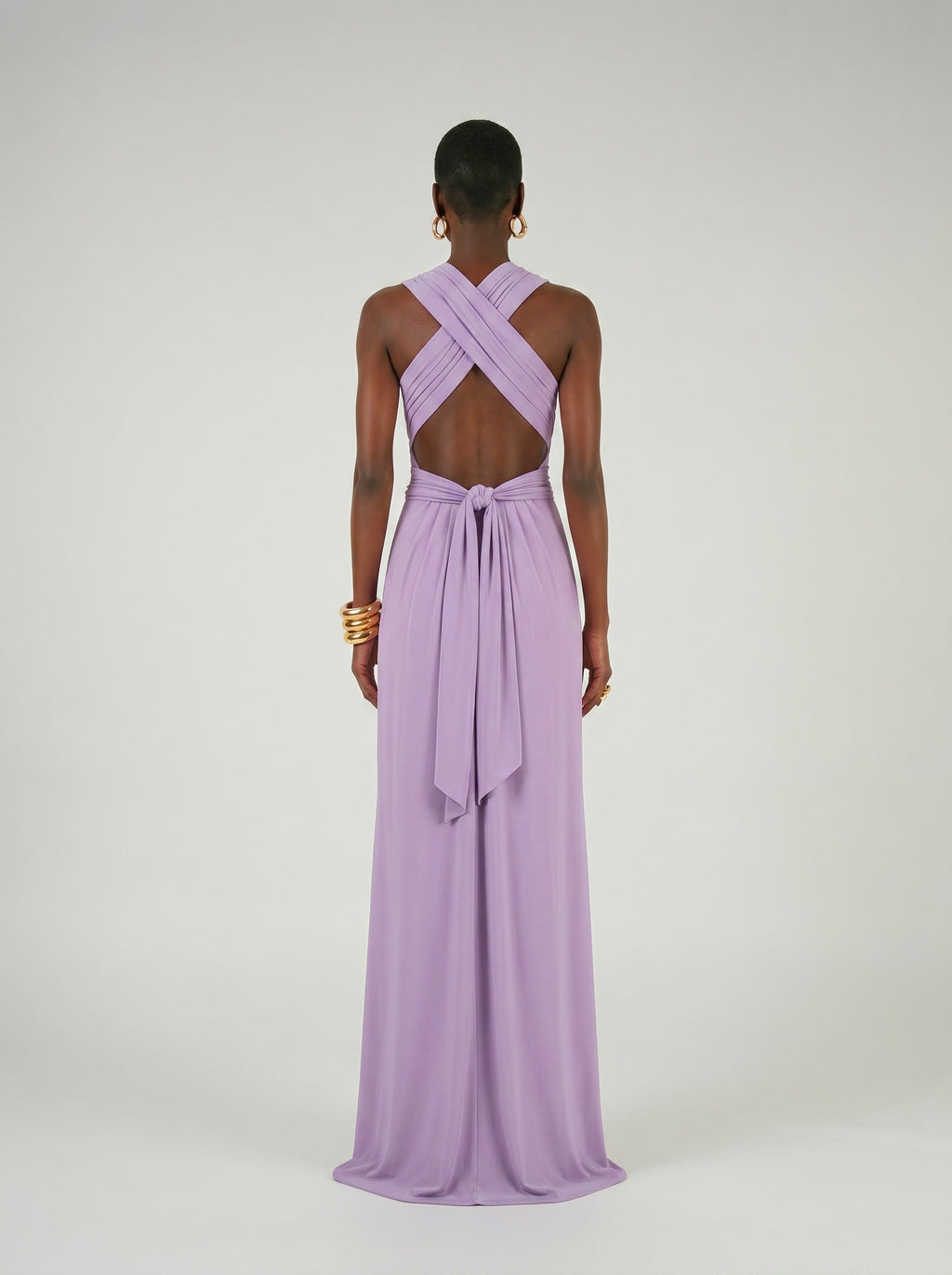 Long jersey dress with halter neckline