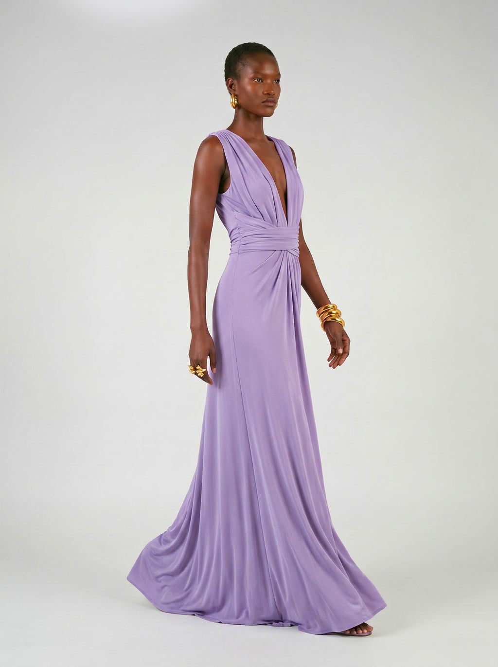 Long jersey dress with halter neckline