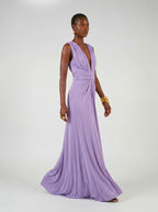 Long jersey dress with halter neckline