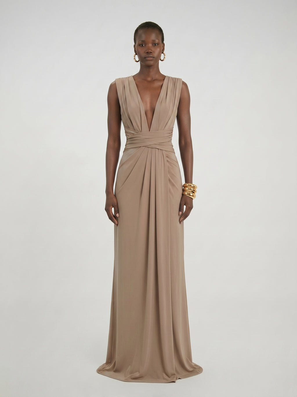 Long jersey dress with halter neckline